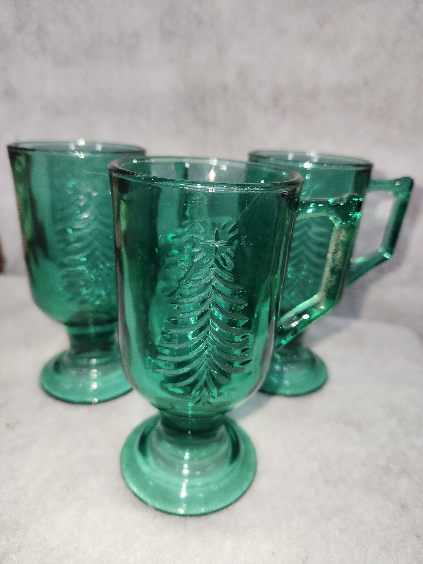 Vintage Indiana Glass Evergreen Tree Holiday Classic Footed Mug Set of 3 - 7oz mug5