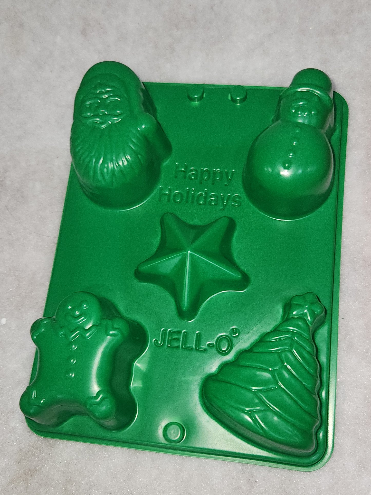 Vintage set of 2 Christmas Jello Mold Happy Holidays. Santa, snowman, tree, star, gingerbread man mold1