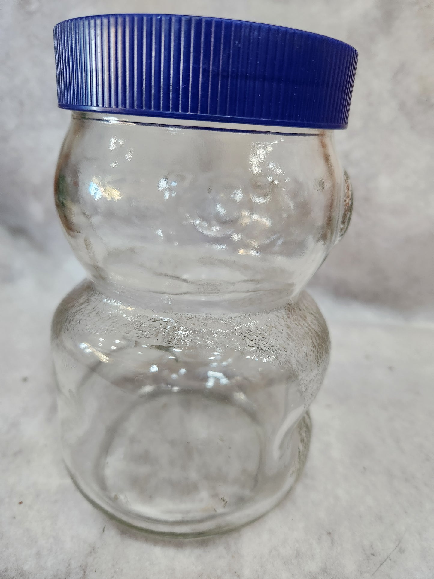 Vintage 1990s Skippy Peanut Butter Bear Glass Jar 100th Anniversary Blue Plastic Lid  48oz skj7