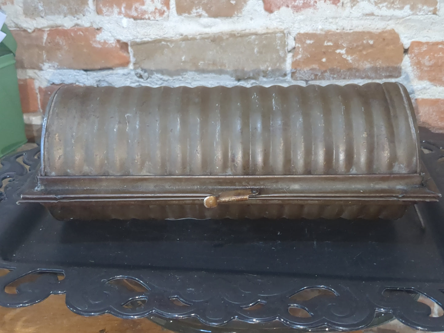 1890's Hinged Bread Pan Viewing Window round bread roll mould loaf baking pan pudding pan antique kit893