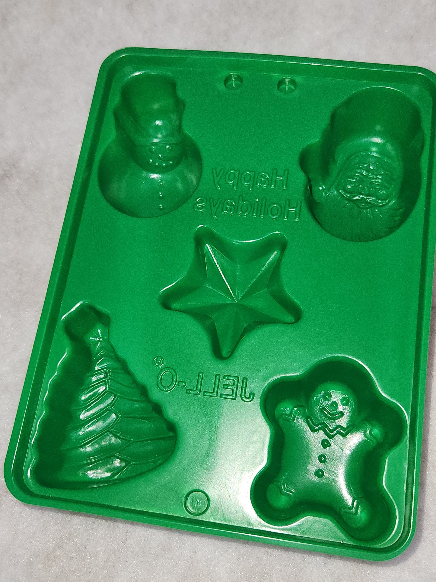 Vintage set of 2 Christmas Jello Mold Happy Holidays. Santa, snowman, tree, star, gingerbread man mold1