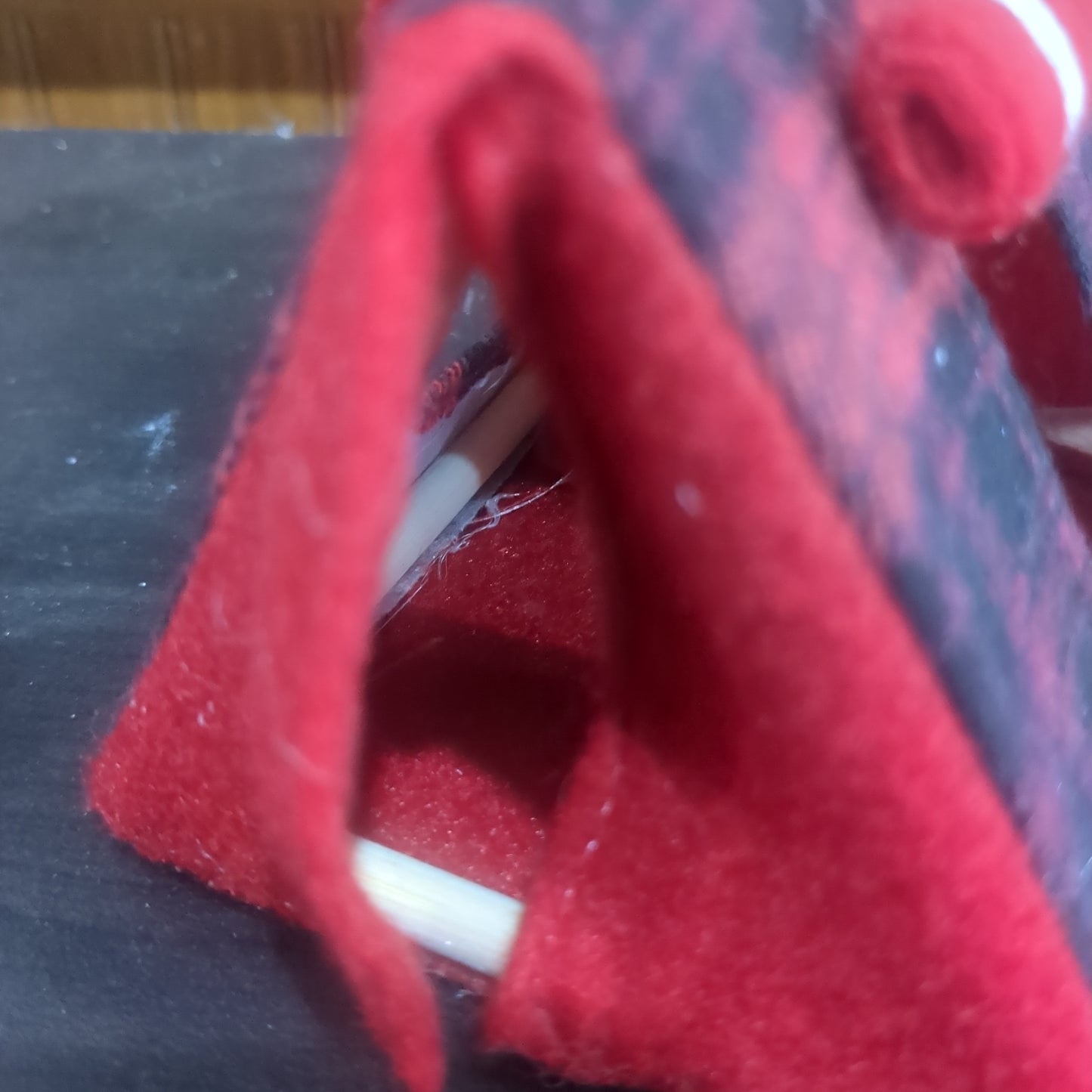 Ornament Plaid fabric tent with rolled window flaps, 5.5in