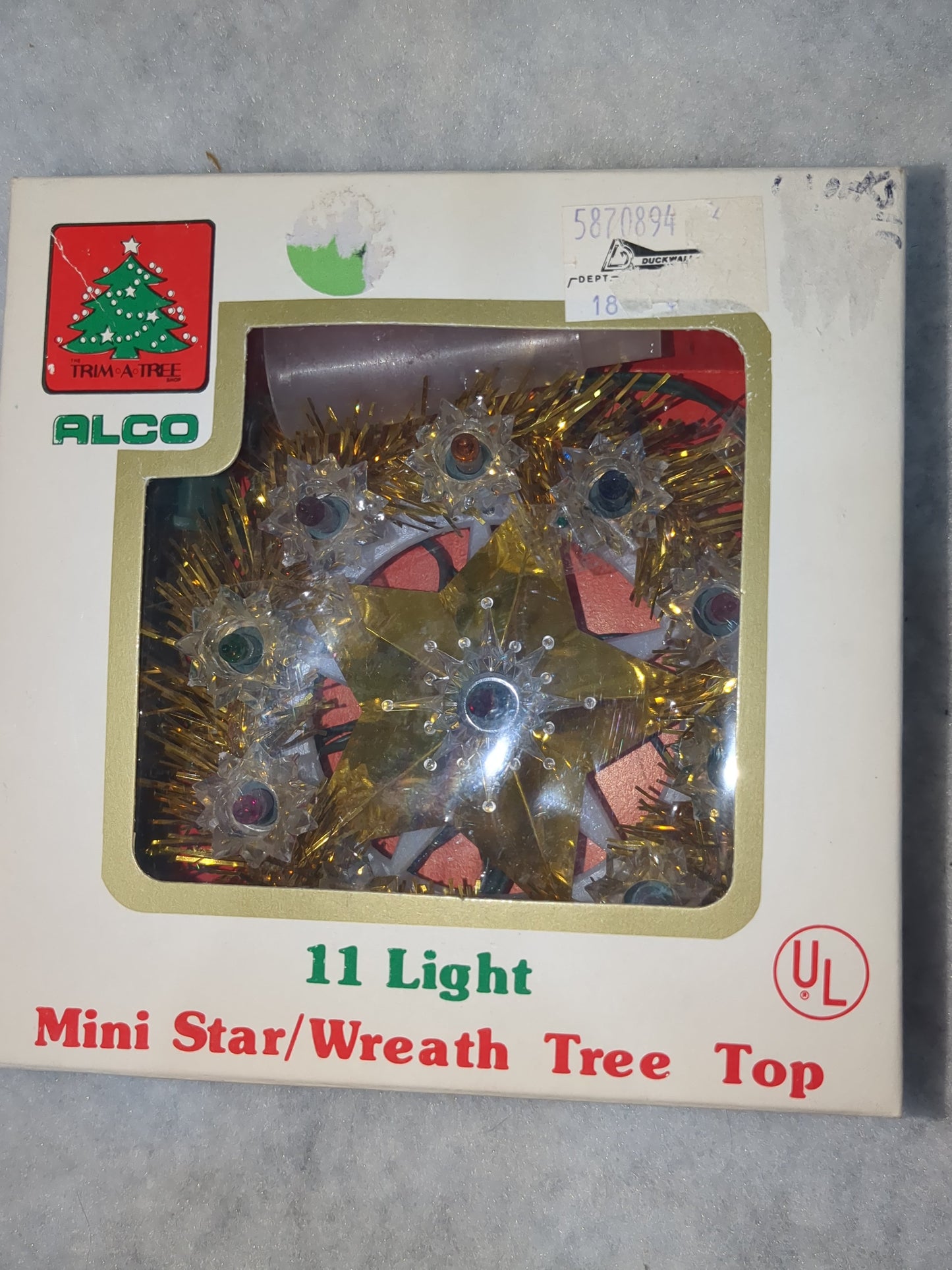 111 Vintage ALCO Gold Tinsel Star Mini Christmas Topper Original Box 11 Lights tt689