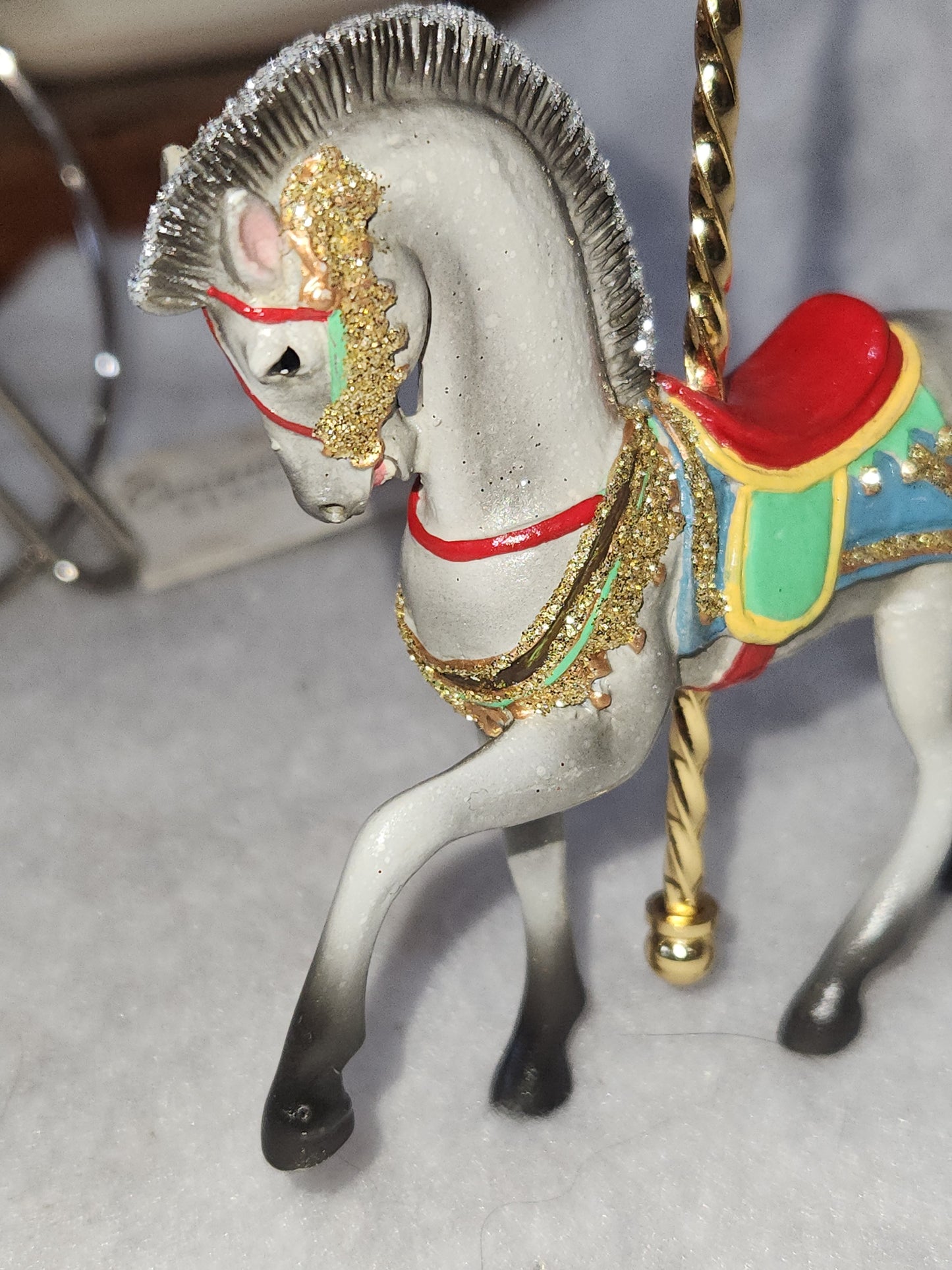 4" Resin Carousel Ornament gray dapple prancing horse orc1