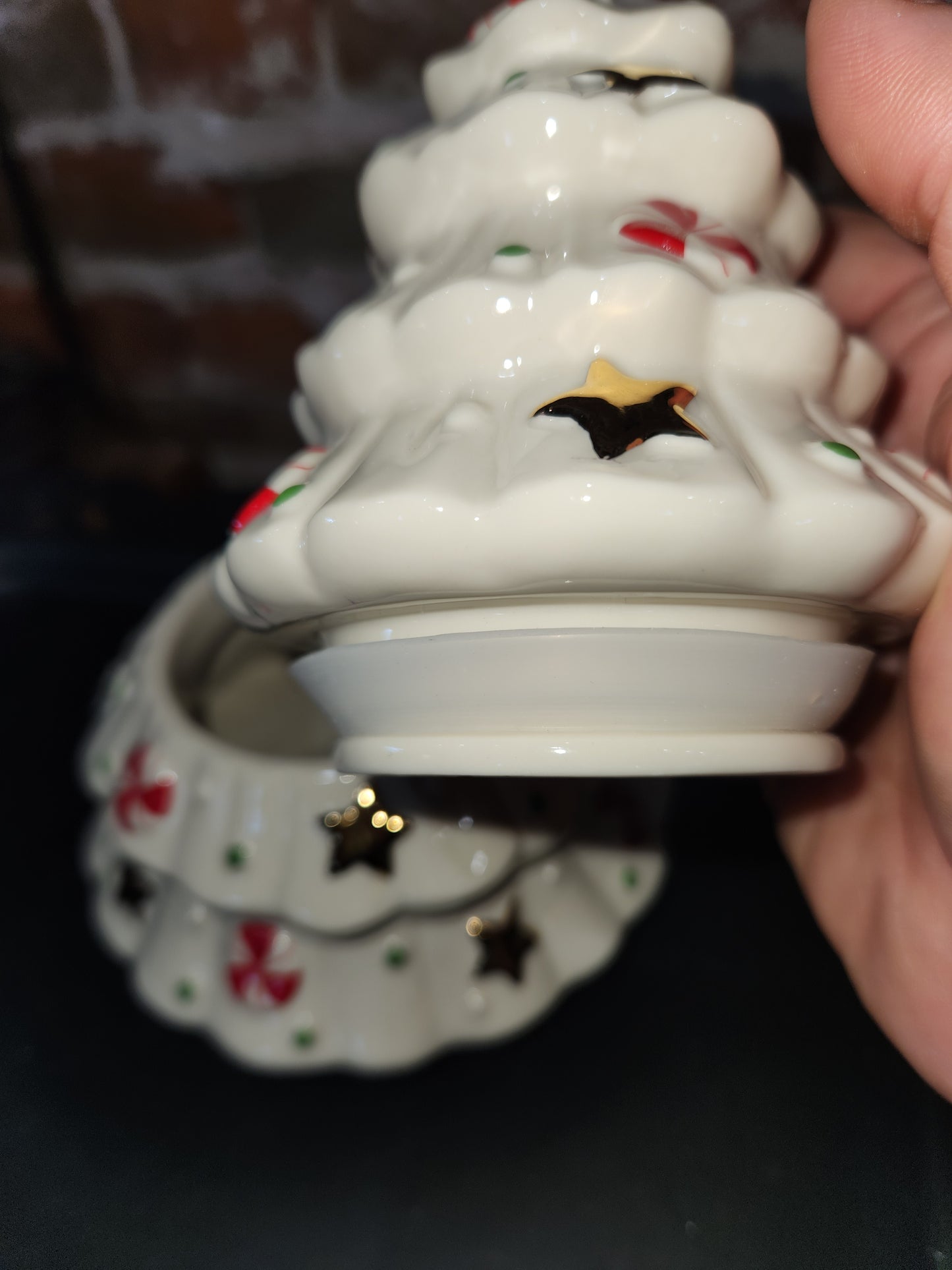 New in Box Lenox Holiday Tree Treat Jar Peppermint And Stars 7" len58