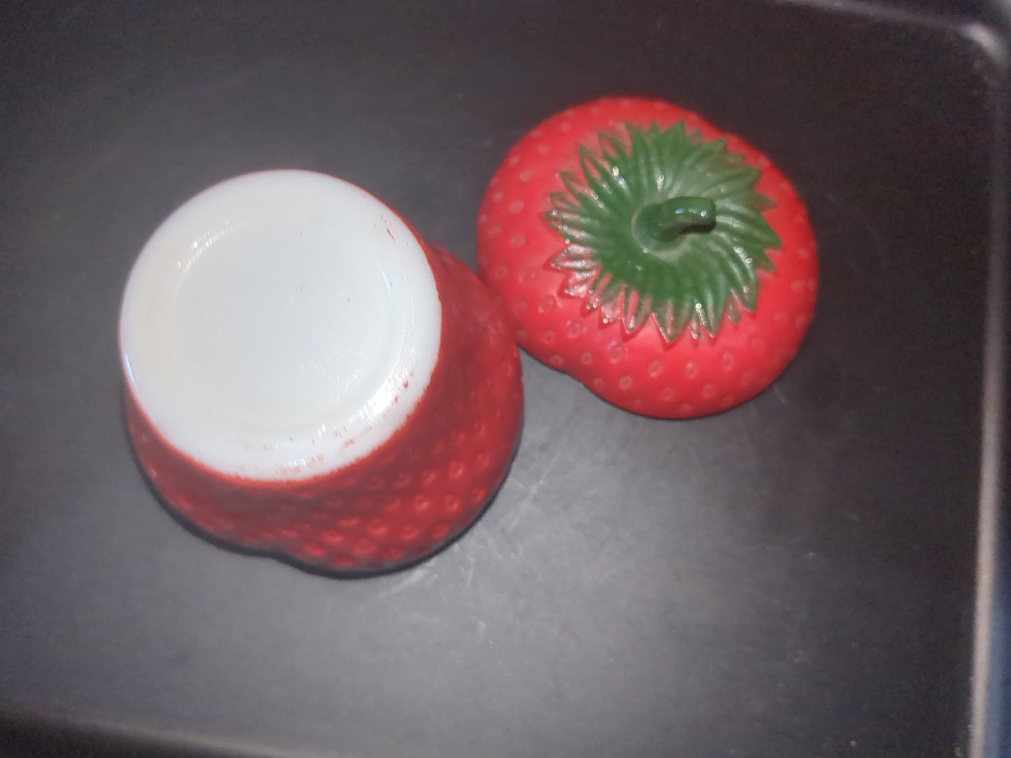Vintage Hazel Atlas Painted Milk Glass strawberry jar bowl jam trinket mg78
