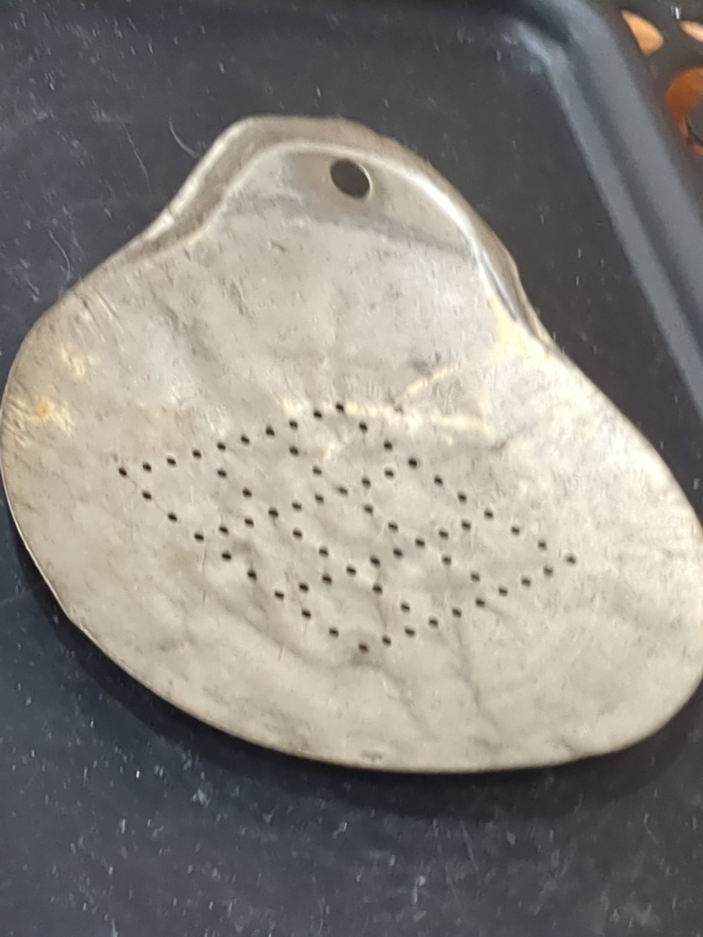 Antique primitive hand scoop milk skimmer tin hand scoop alu859