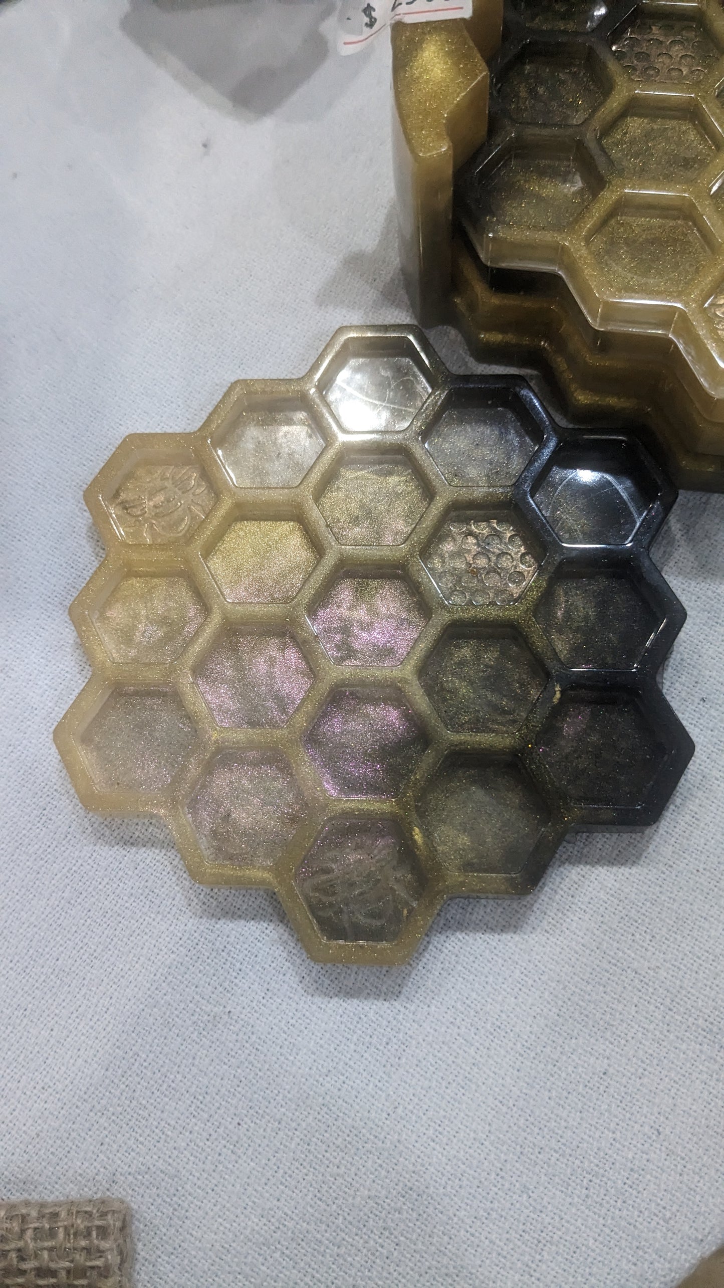 Coaster Set black and gold honeycomb and Bee