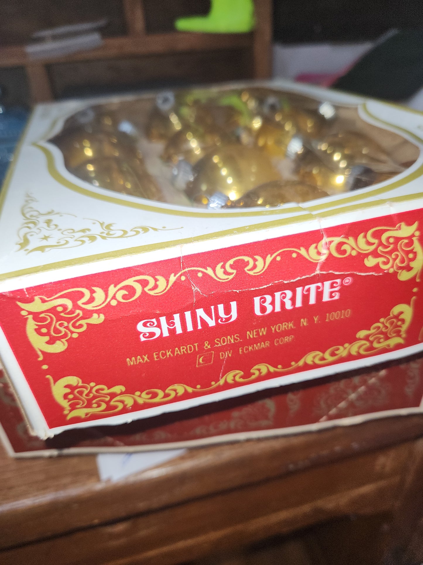 Box of Shiny Brite gold ornament 2 1/4" bo21
