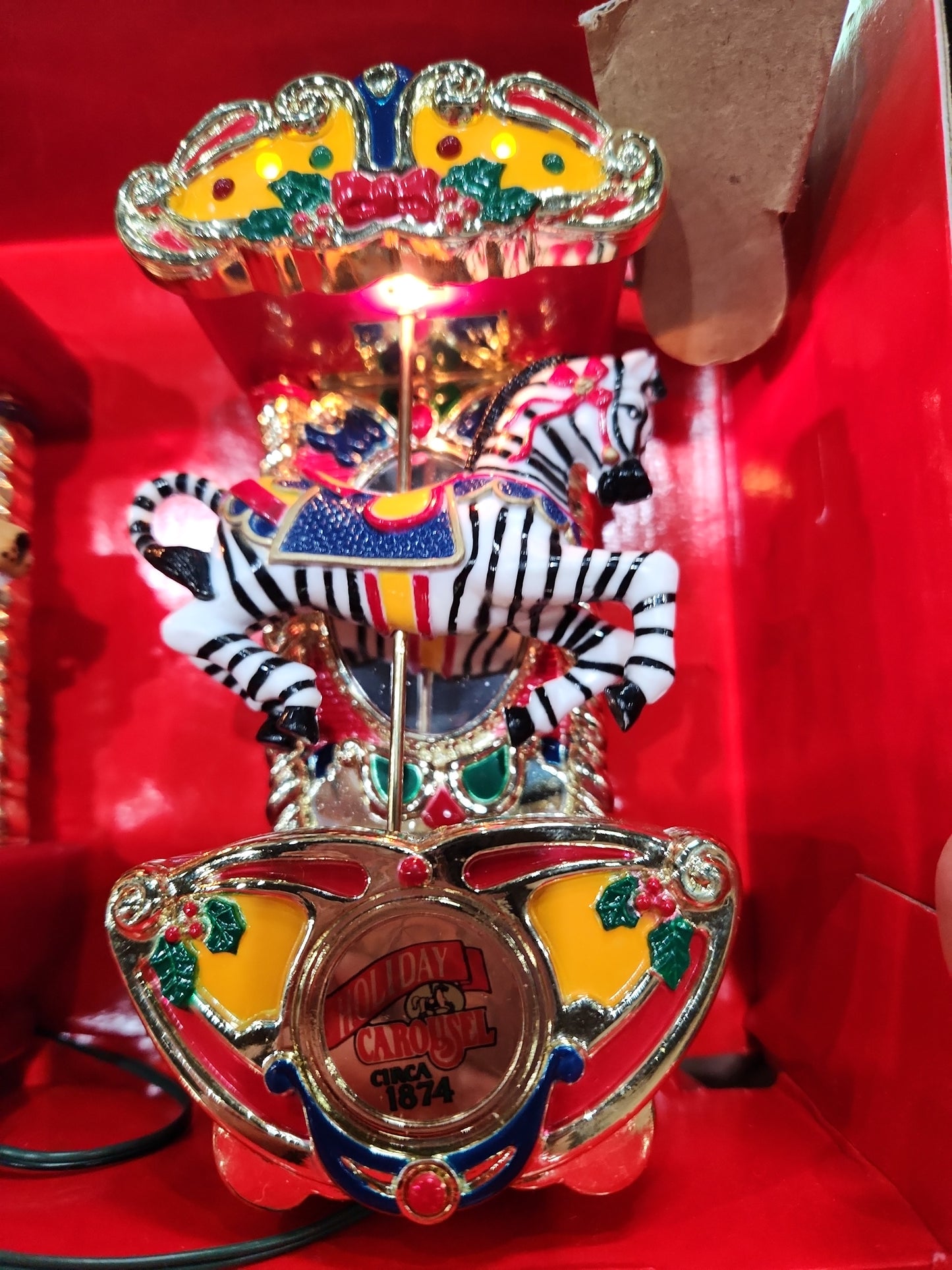 Vintage Mr Christmas Holiday Carousel Ornaments Circa 1874 Circus Animals Lion Zebra car50