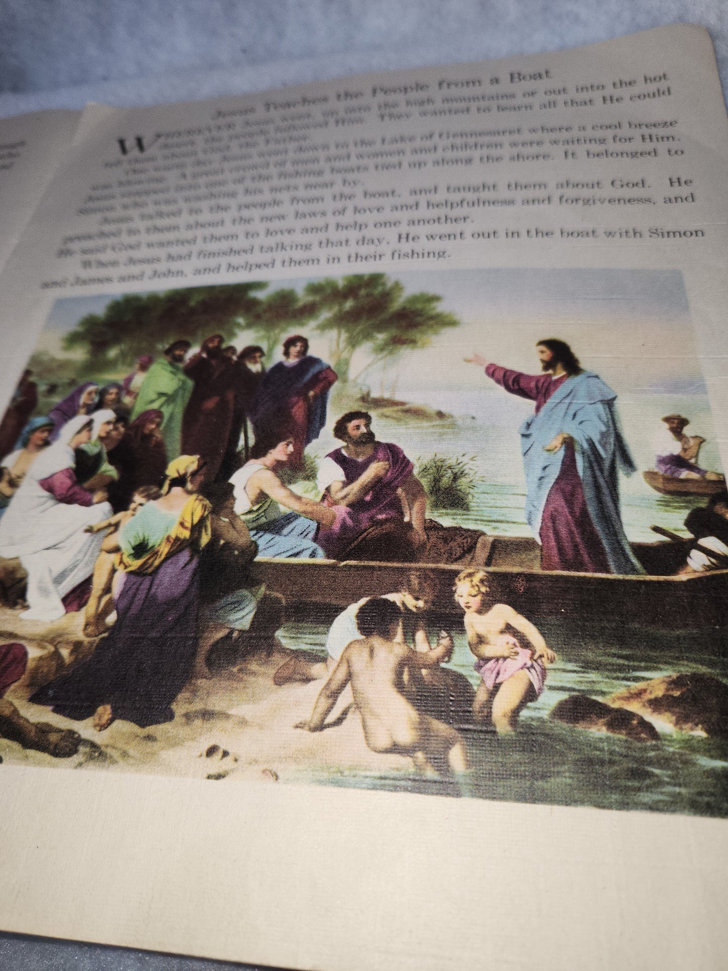 Vintage "The Story of Jesus" 2237 1939 Copyright Saalfield Publishing Co. USA Linen Large 12.5"