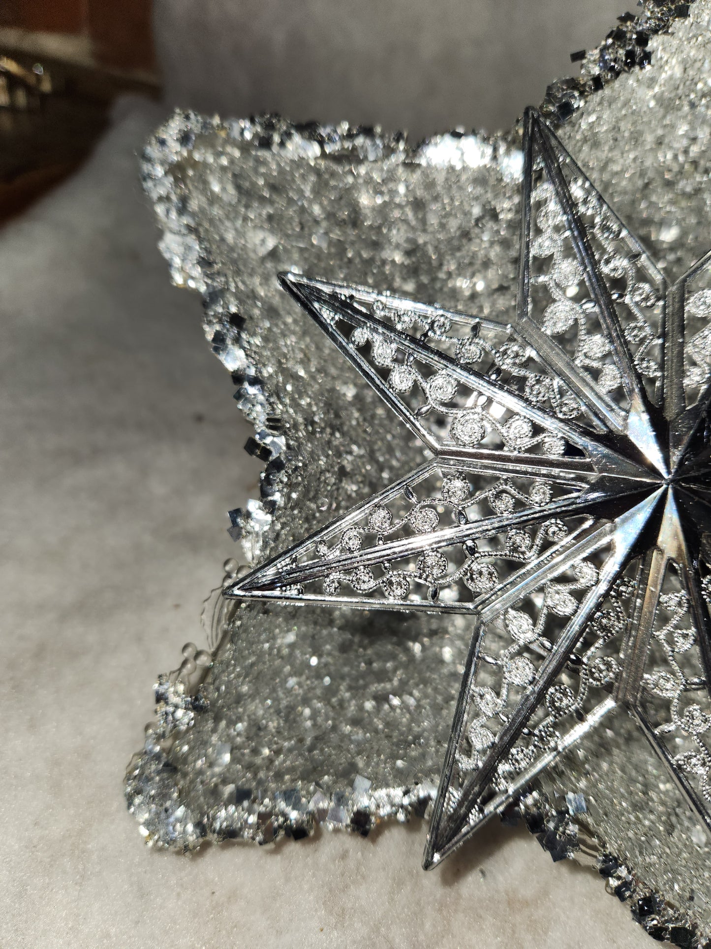 111 Vintage unique plastic star tree topper with reflector foil silver