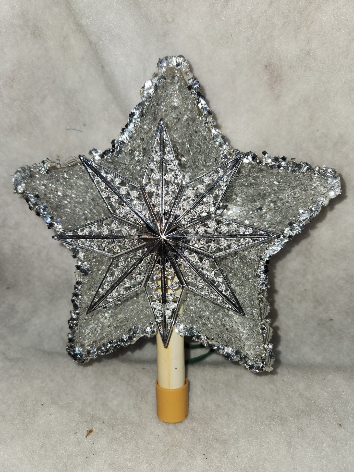 111 Vintage unique plastic star tree topper with reflector foil silver
