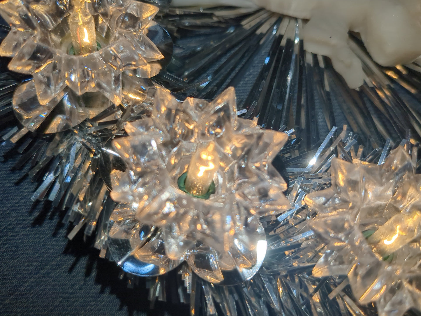 111 Vintage Merry Brite 11- Light Tree Topper Silver tinsel White Angel works tt236