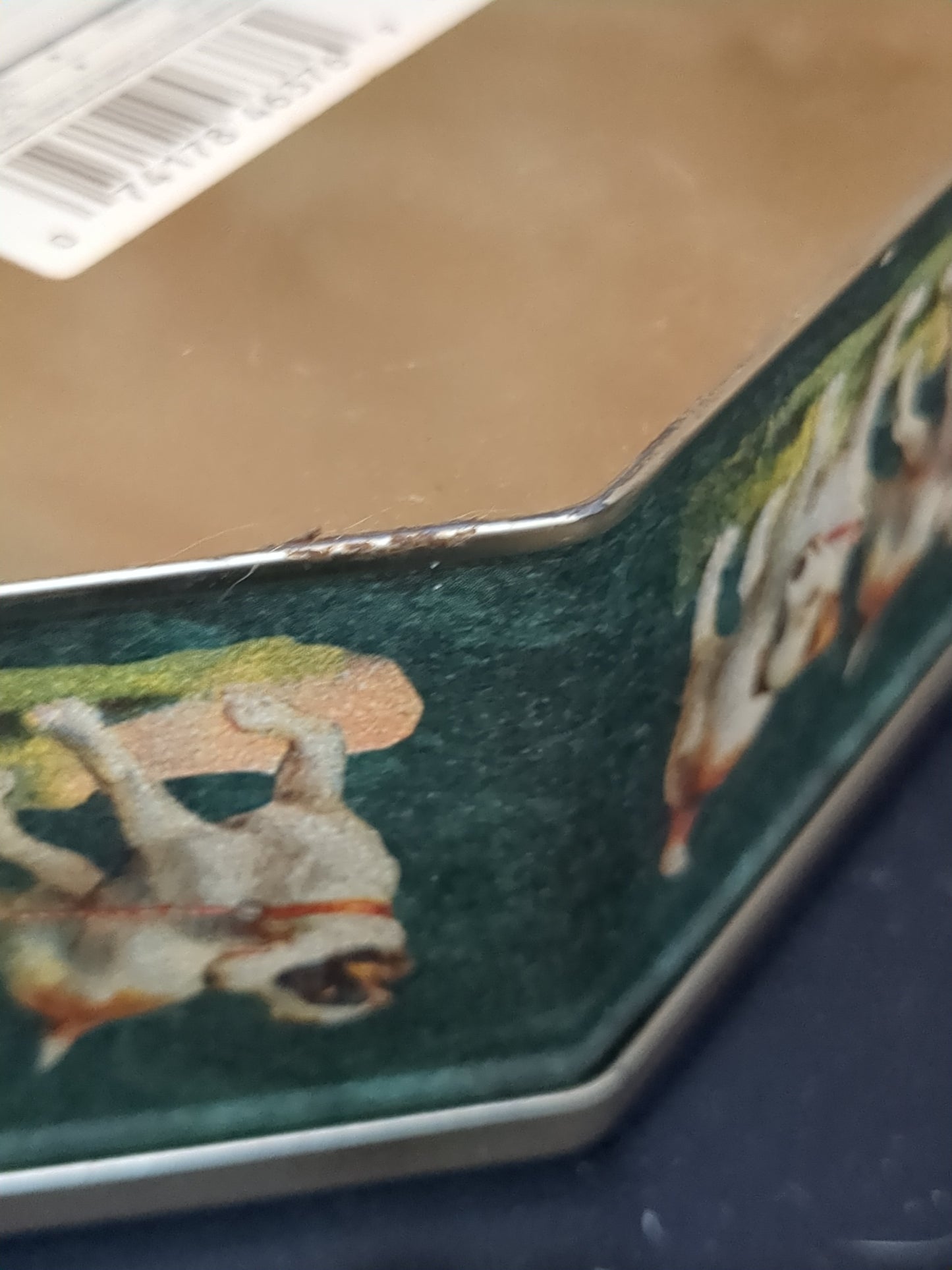 Cookie Victoria Graphics Victorian Blue Eyed Girl and Retriever Octagon Tin 1994 tin1164