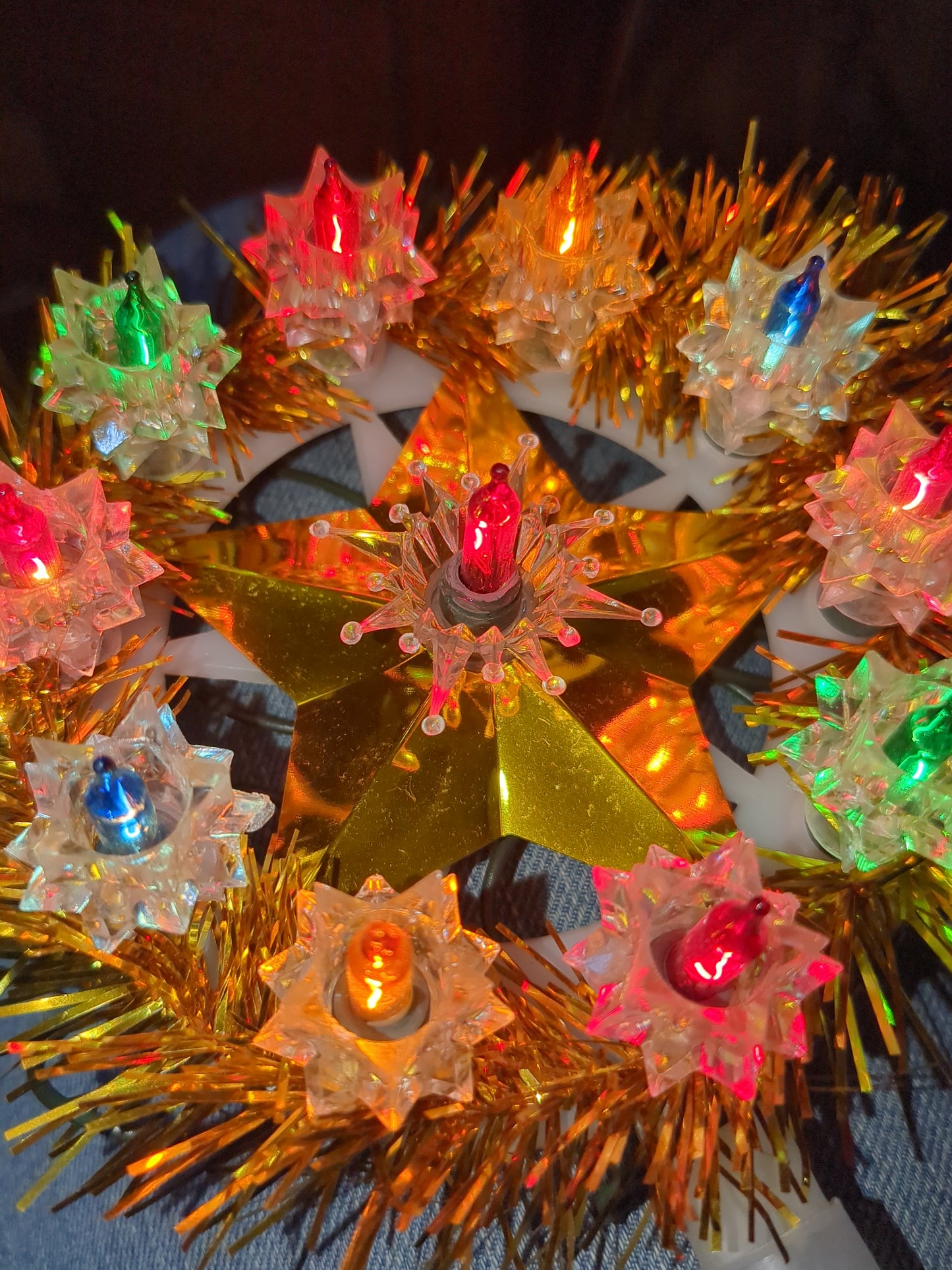 111 Vintage ALCO Gold Tinsel Star Mini Christmas Topper Original Box 11 Lights tt689