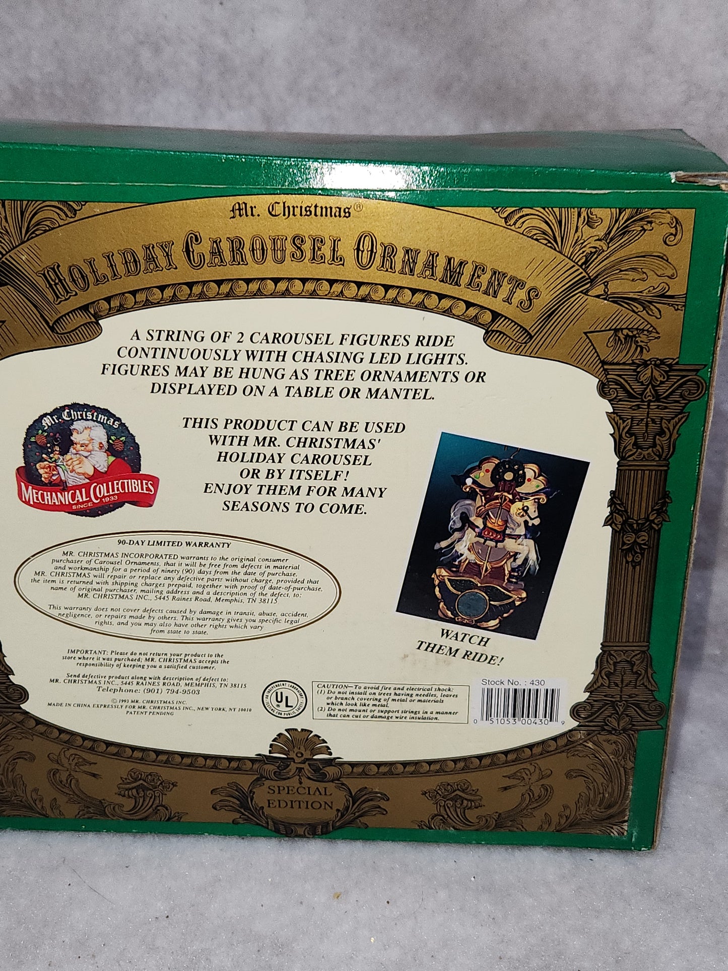 Vintage Mr Christmas Holiday Carousel Ornaments Circa 1874 Circus Animals Lion Zebra car50