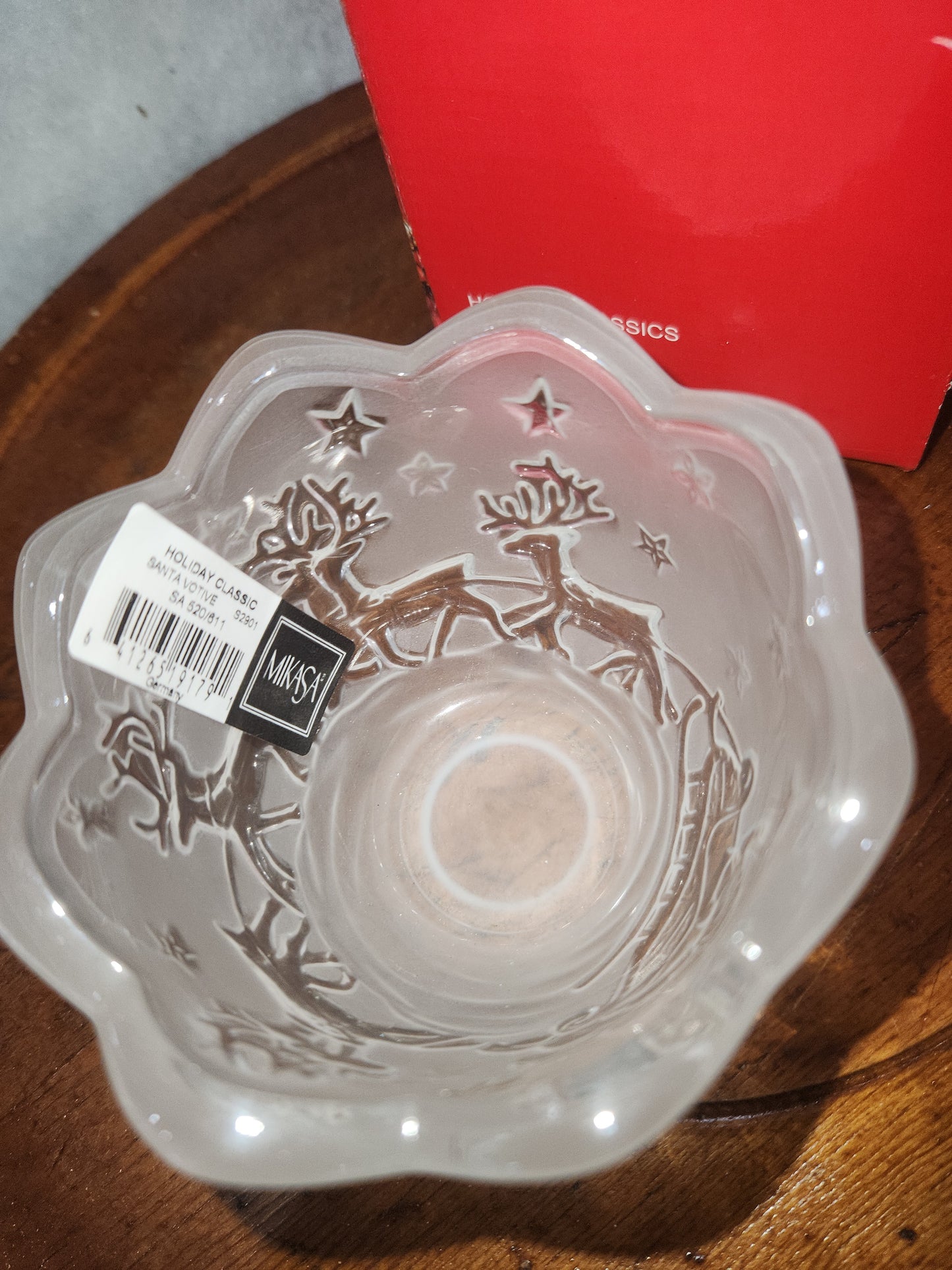chr220 Mikasa Holiday Classics frosted glass "Silent Night" candle holder