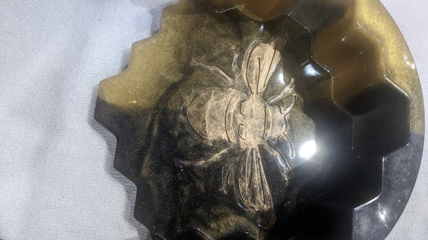 Coaster Set black and gold honeycomb and Bee