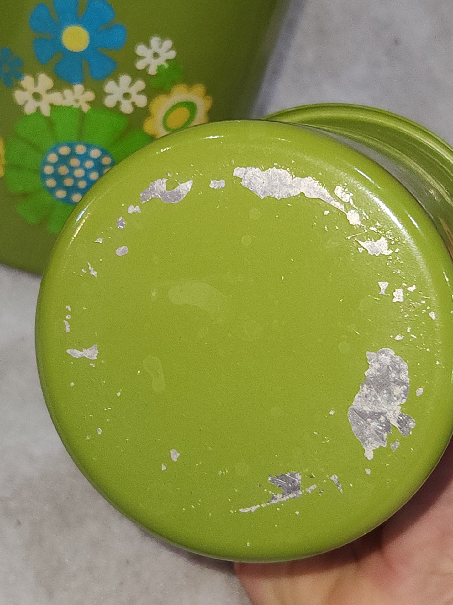 Vintage Kromex Floral Metal Canister Set 4 Avocado green. Can78