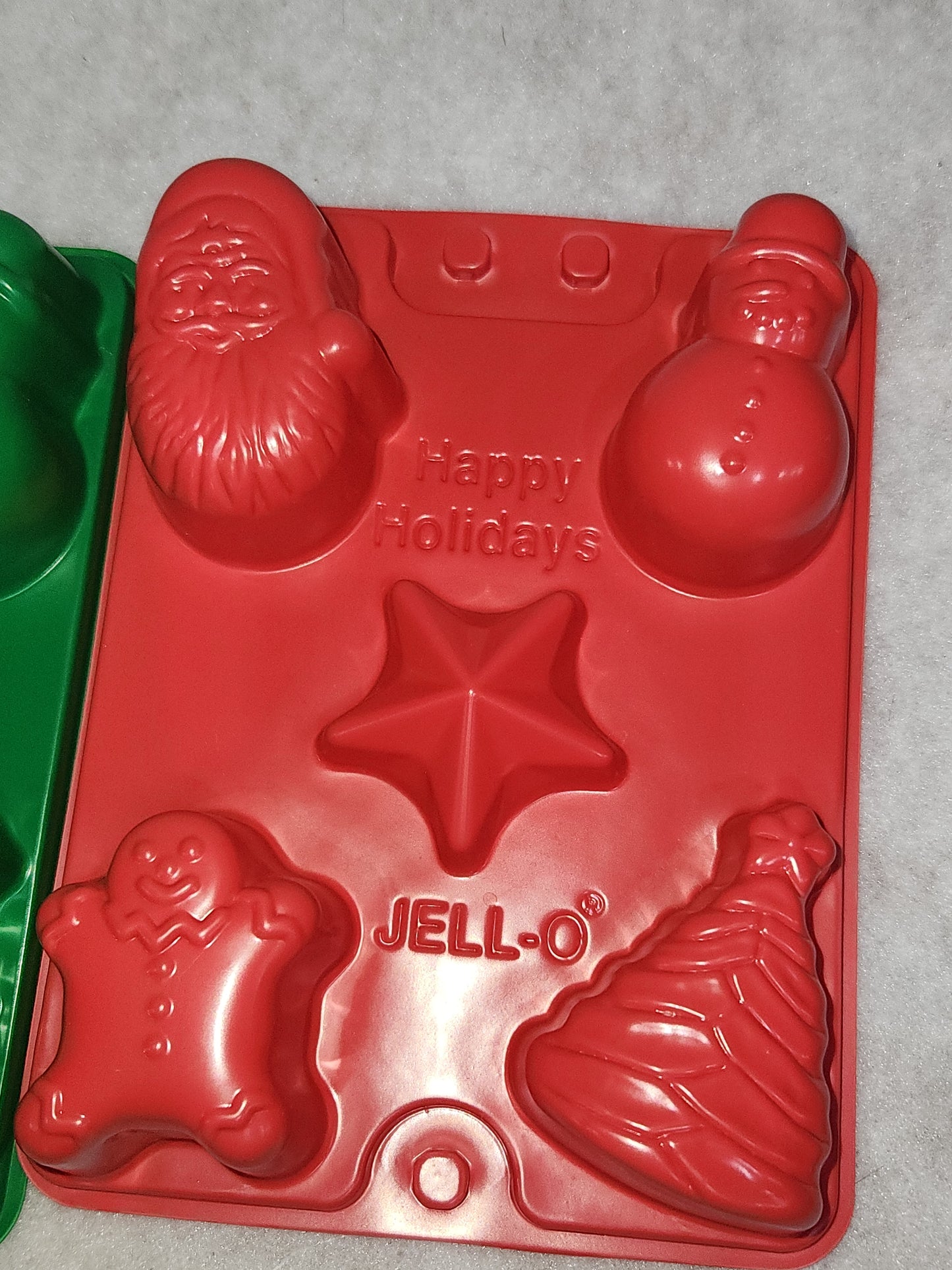 Vintage set of 2 Christmas Jello Mold Happy Holidays. Santa, snowman, tree, star, gingerbread man mold1