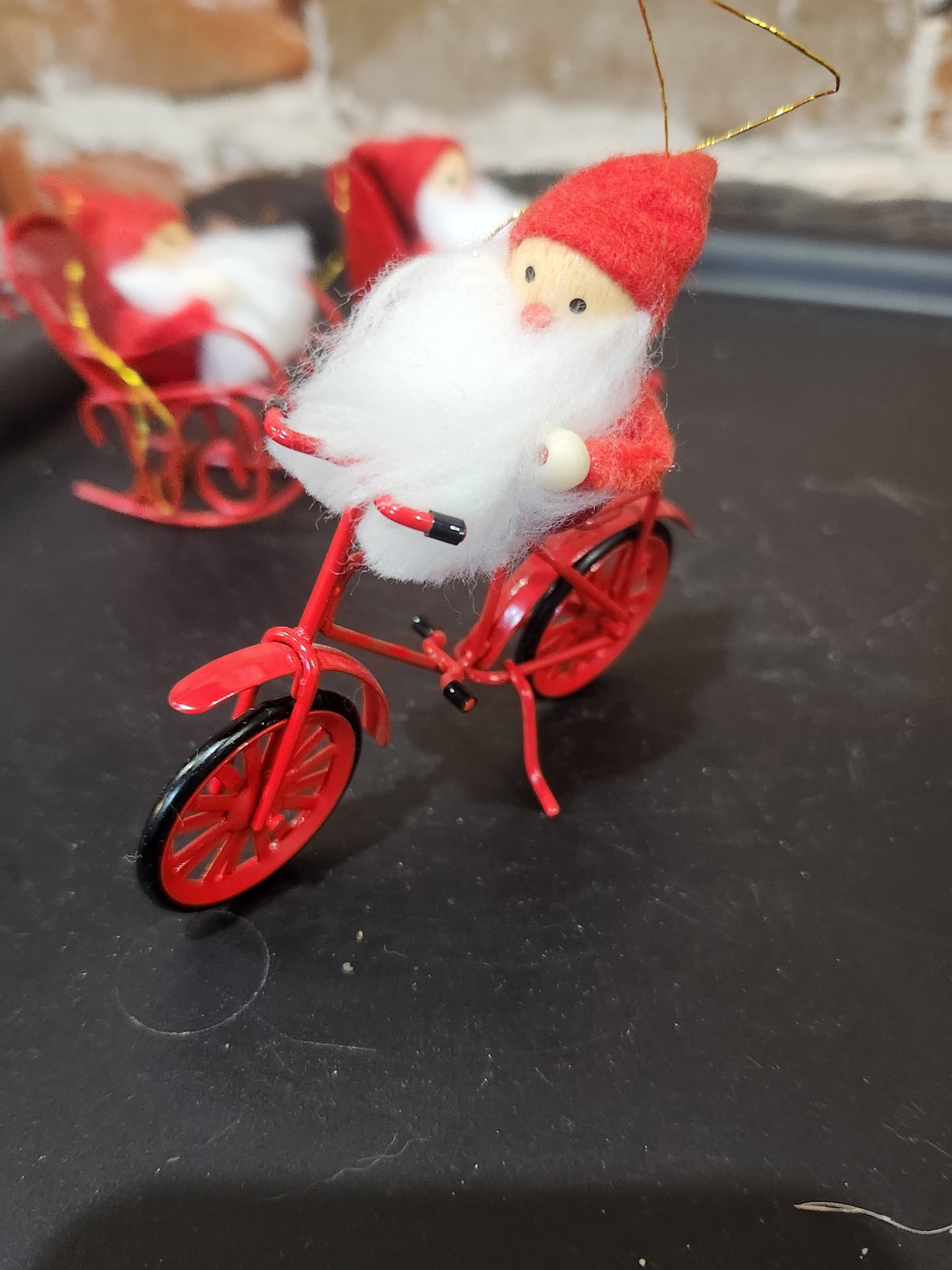 vintage set of 3 Avon Frolicking felt Santa ornaments sleigh rocking chair bike sfa3