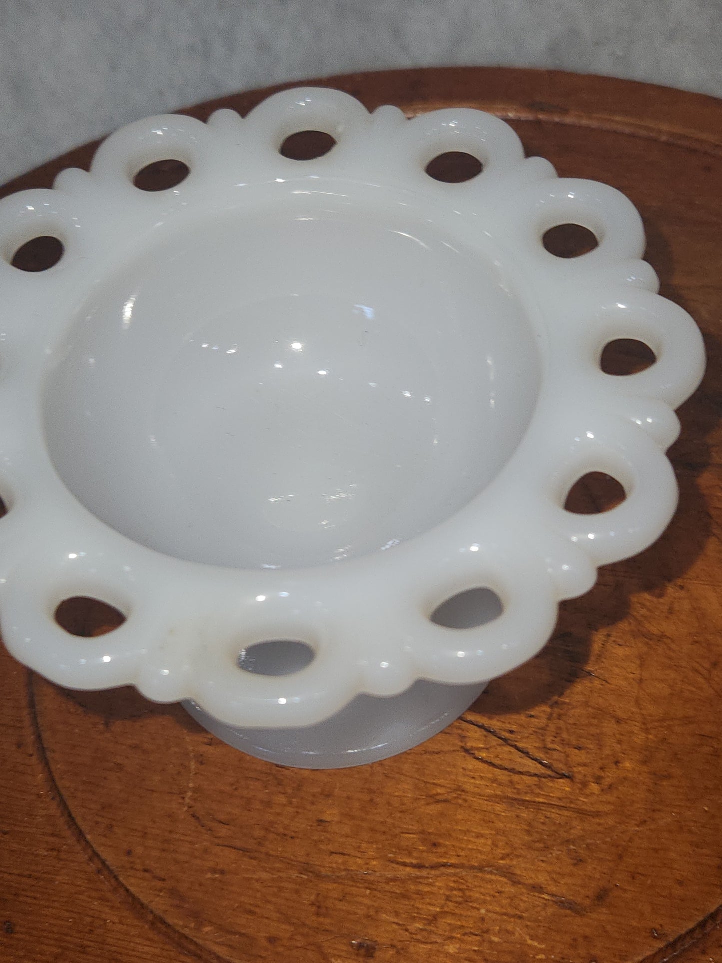 Assemblage Vintage Small Anchor Hocking Old Colony Lace Edge Milk Glass Pedestal Compote Candy pin cushion asm5