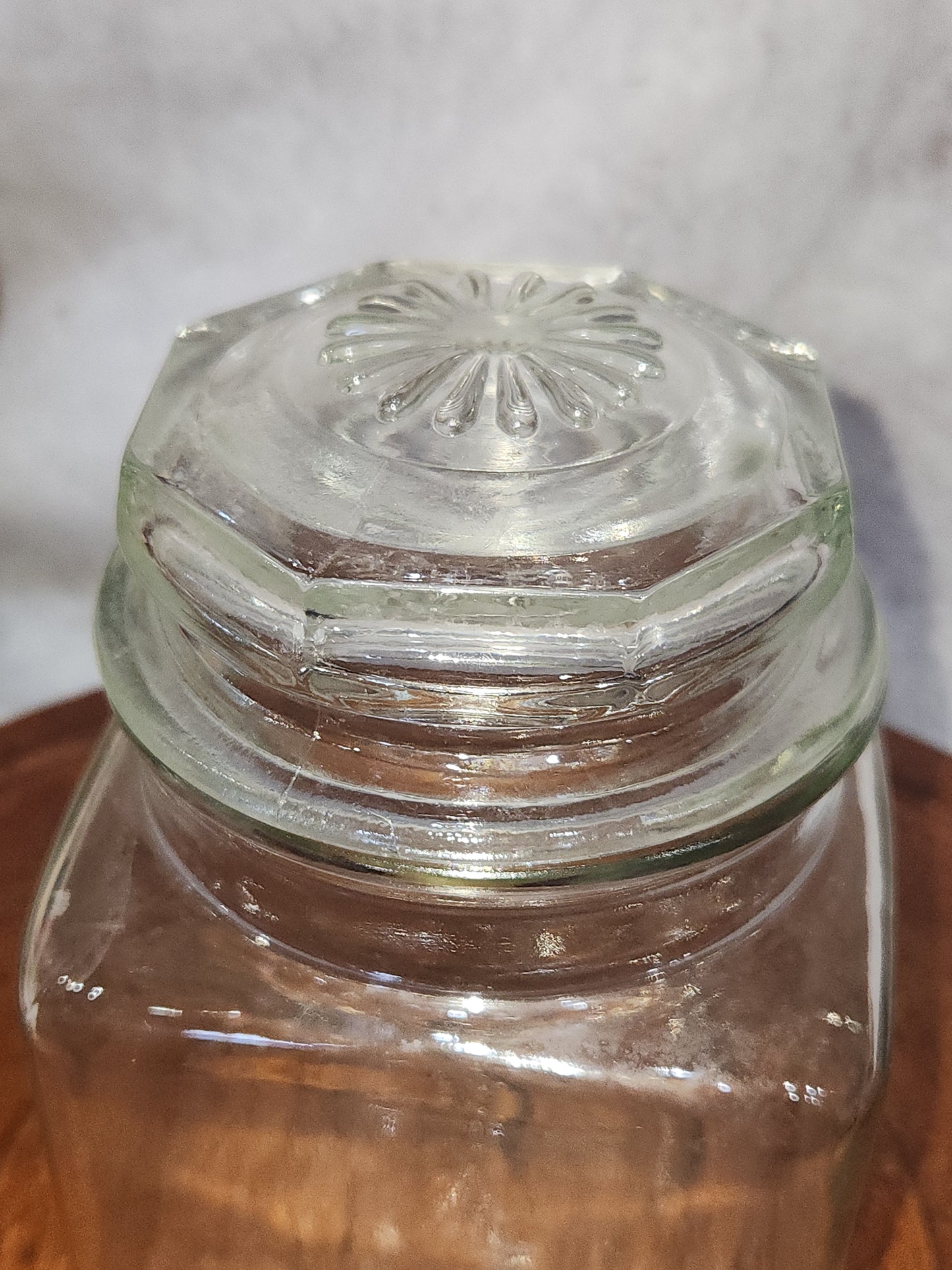 Vintage Clear Heavy Square Glass Canister Jar with Lid gl951