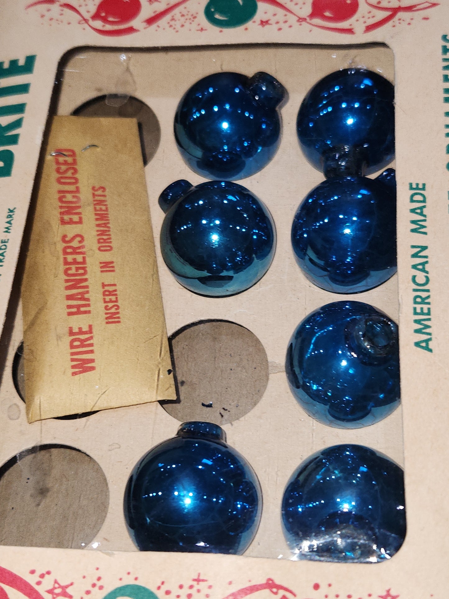 Vintage Shiny Brite Turqoise 1" Ornaments for Feather Tree PARTIAL BOX of 7. Unused bo70