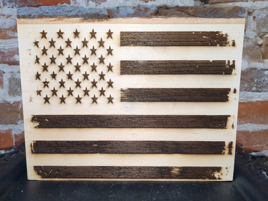 Live edge slab wood worn flag laser engraved ew52
