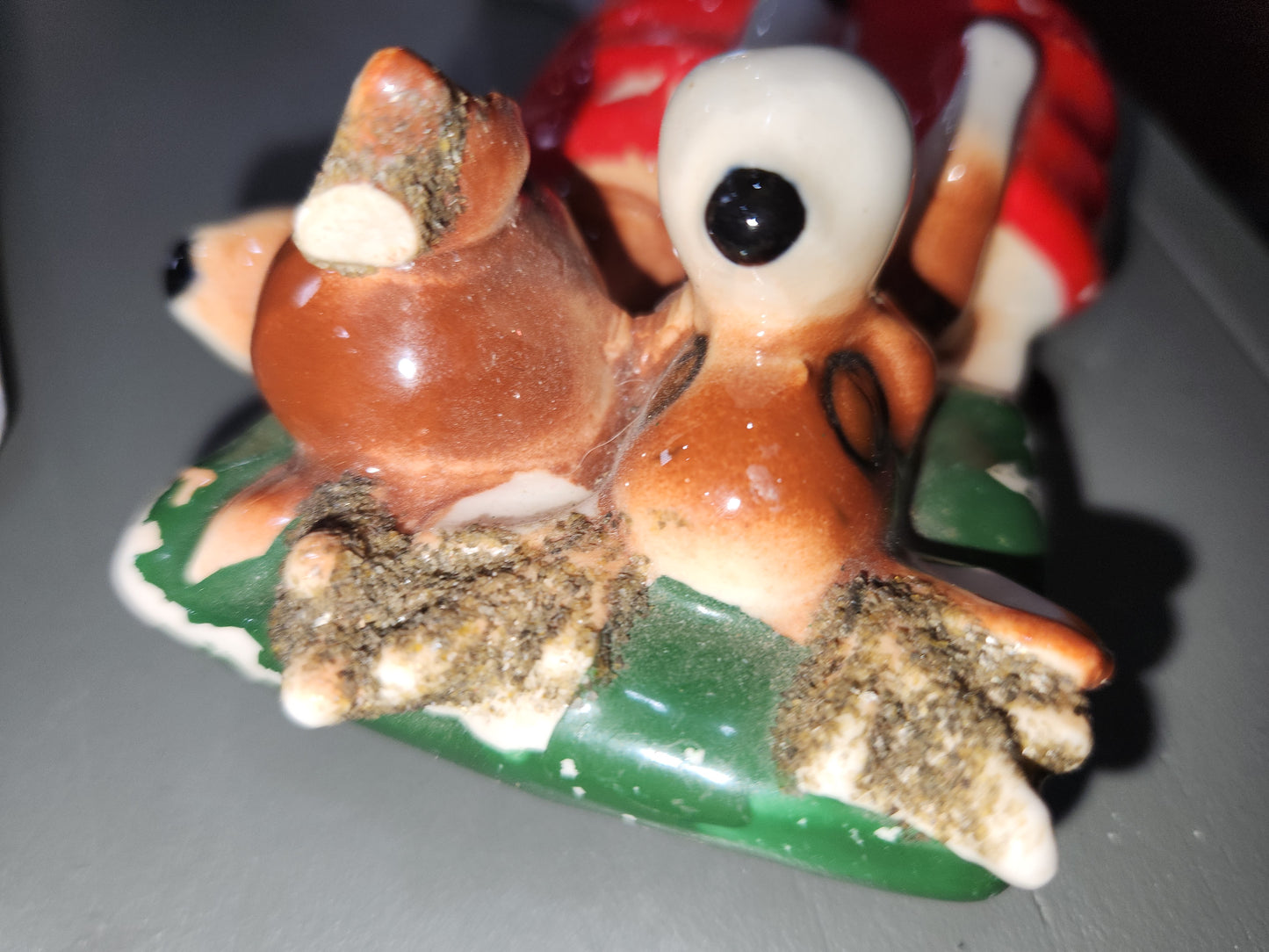 Vintage Kreiss Santa Pulling His Sleigh While his Reindeer are Snoozing inside Sleigh planter candy dish