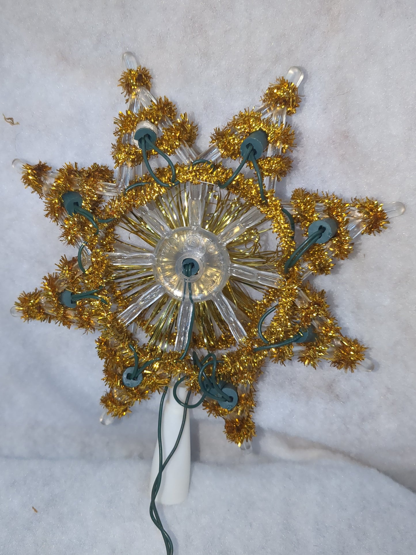 111 Vintage Christmas Tree Topper Santa Trim 10 Lights Tree Top Box gold tinsel tt564