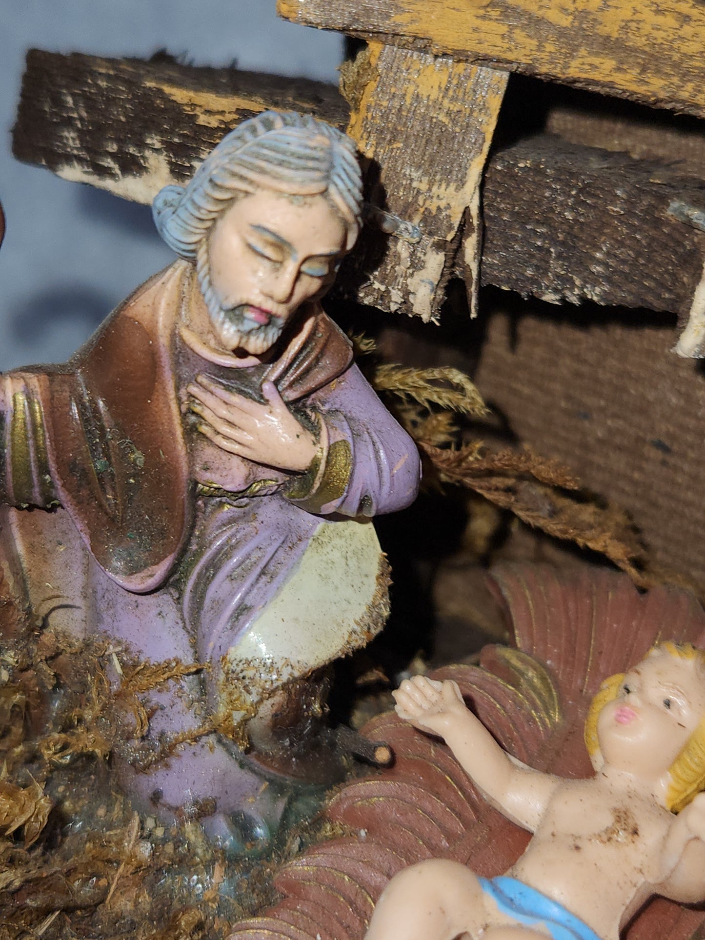 Vintage Italian Small Nativity Set. Mary, Joseph, Jesus, Sheep, Creche ns77