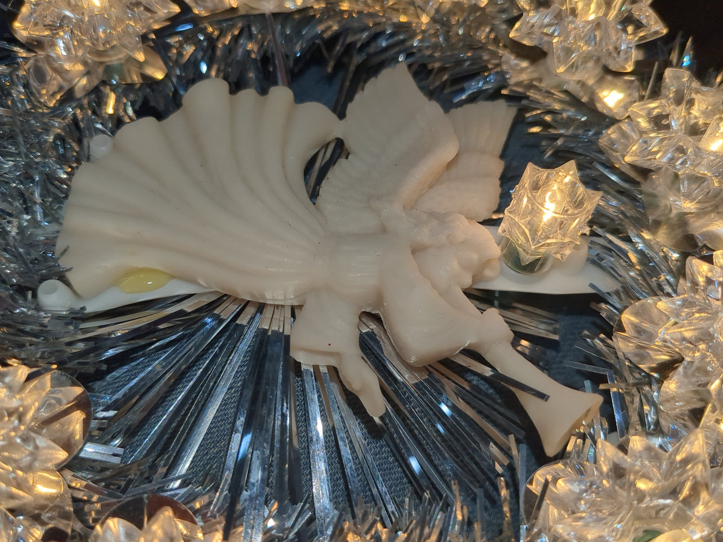 111 Vintage Merry Brite 11- Light Tree Topper Silver tinsel White Angel works tt236