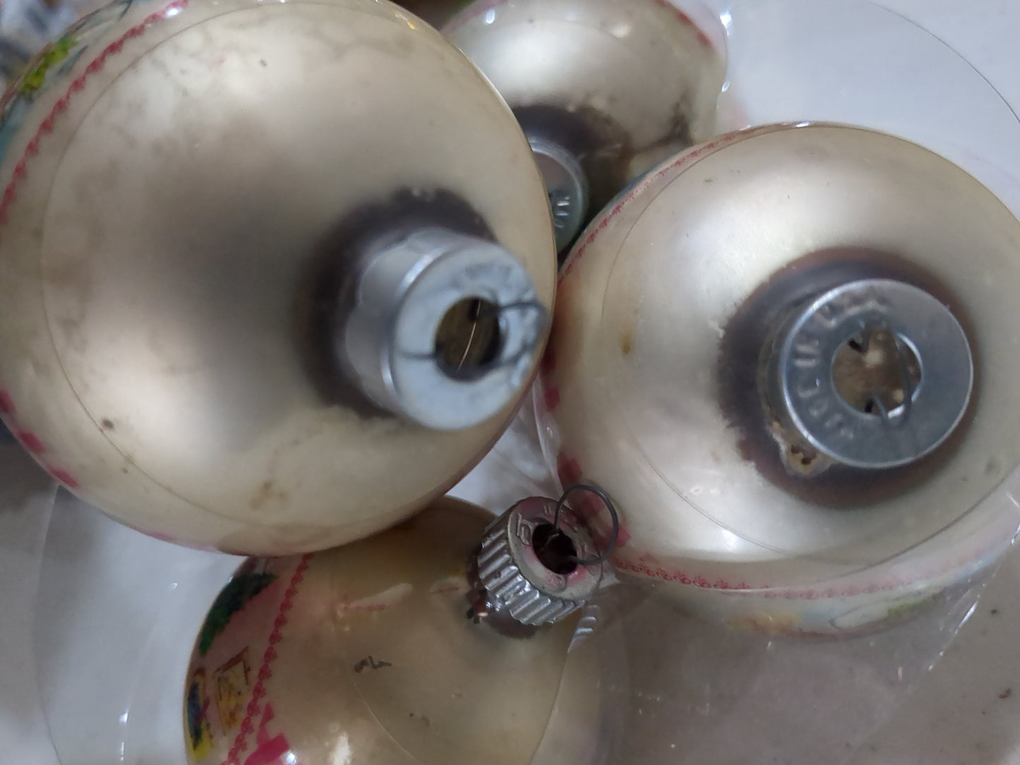 Vintage Coby Polly Pal Glass Christmas Ornaments set of three matching 3" and one 2 1/4" USA Made