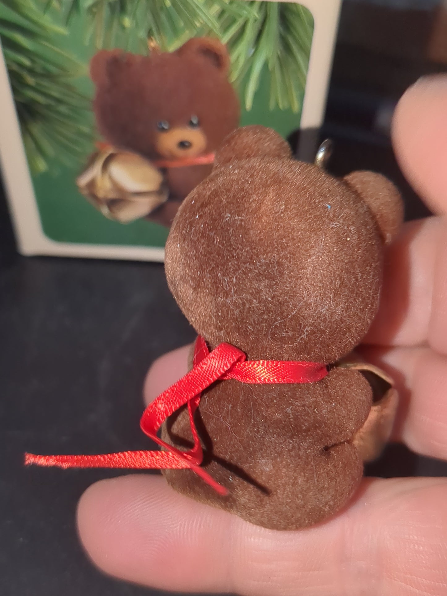 Vintage 1982 Hallmark Jingling Teddy Little Trimmers Bear w/ Bell Keepsake Ornament HO987