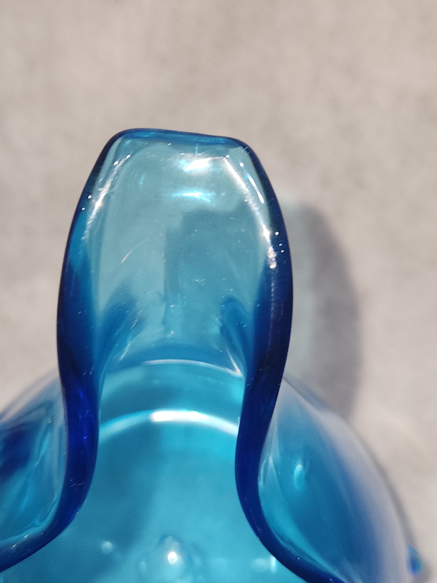 Vintage Bischoff hand blown Art Glass pinches Teal Blue Pitcher Clear handle gla999