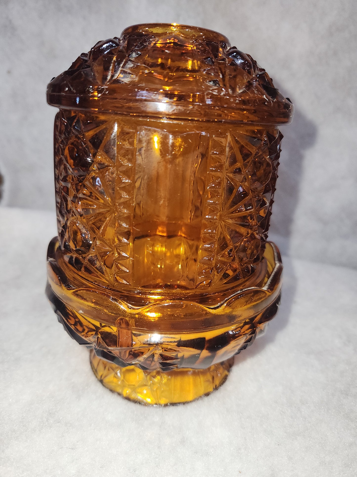 Vintage Indian Glass Amber pressed glass bar and star fairy lamp fl1