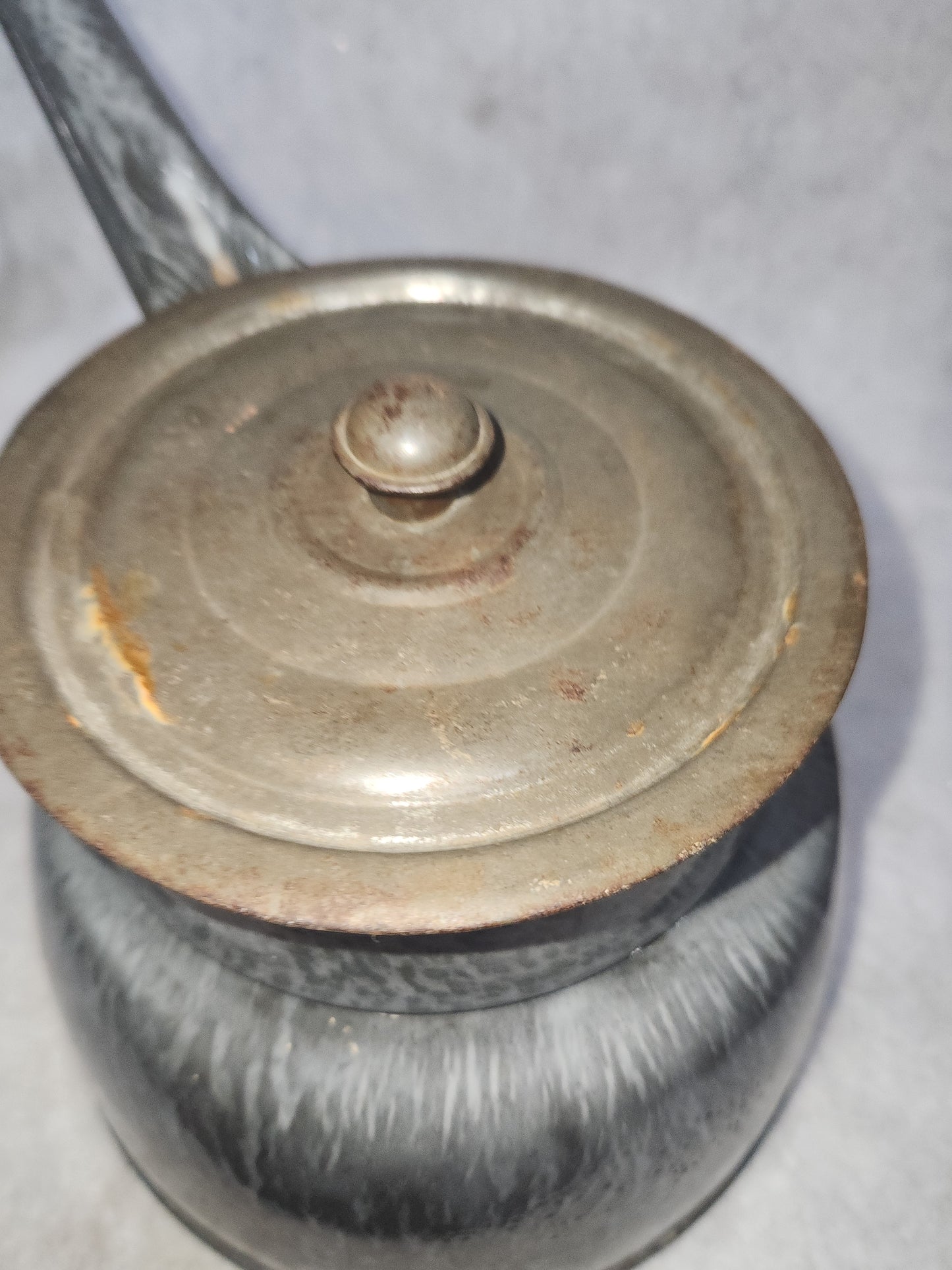 Vintage Primitive Graniteware Enamelware Double Boiler Pot Light Grey Dark Grey Speckled en88