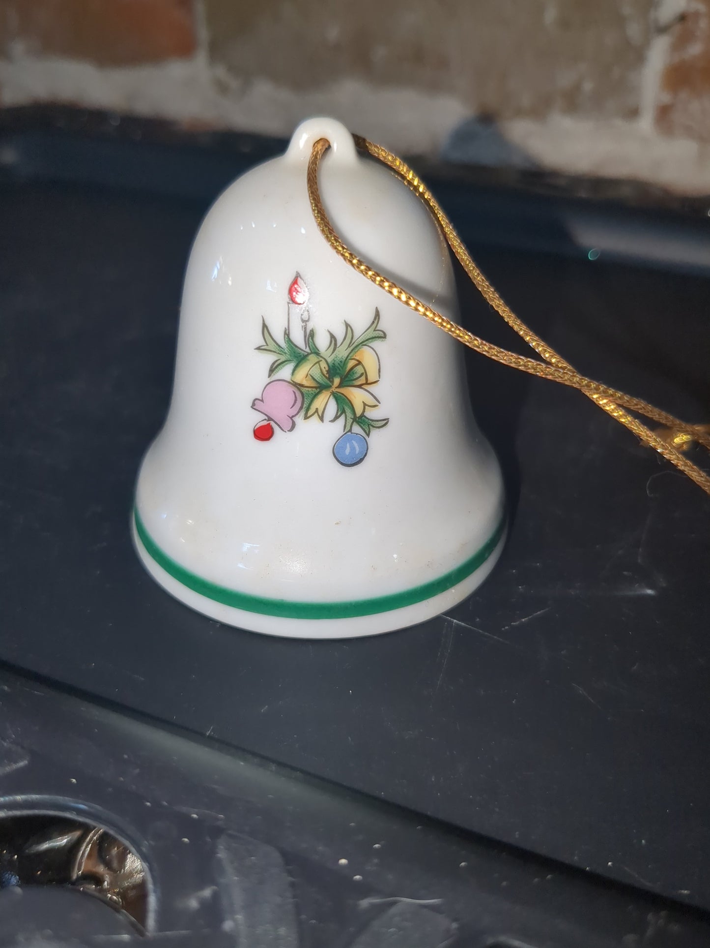 Vintage Lefton Christmas Bell Presents Under the Tree #08304 Porcelain Ornament Japan bell675