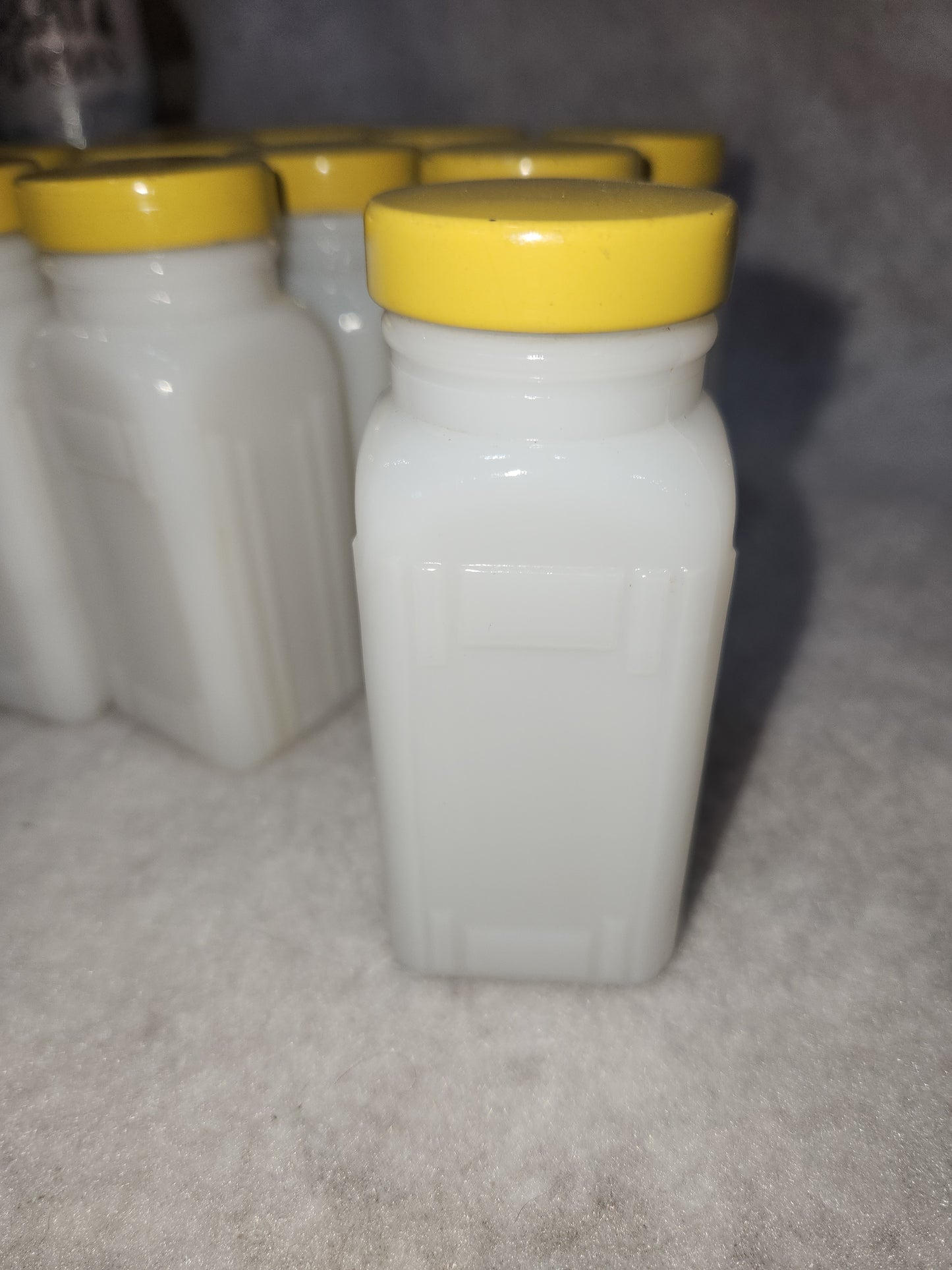 Vintage Milk Glass Spice jars Set Of 12 yellow lids mg78