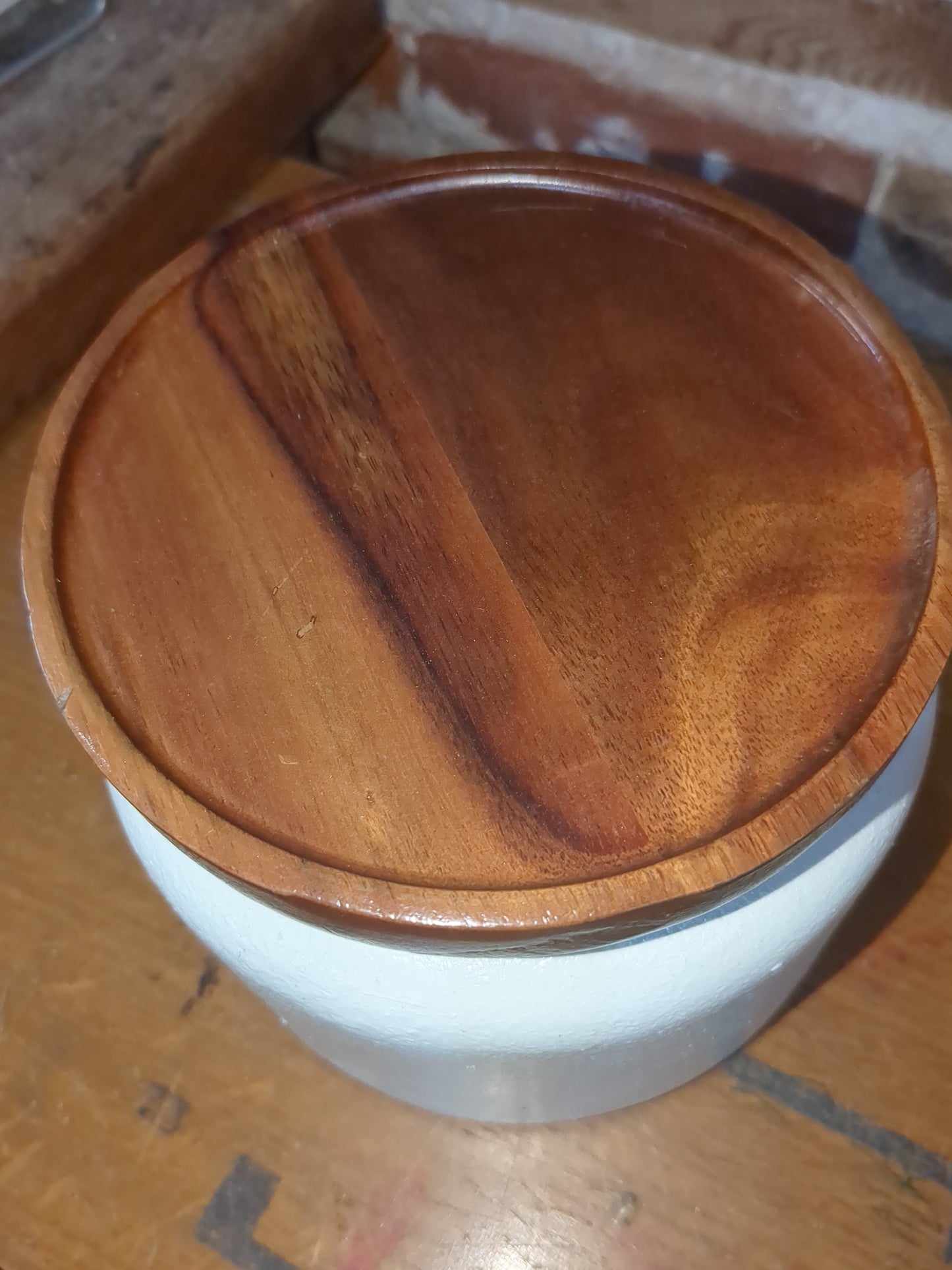 Upcycled glass jar with wooden lid