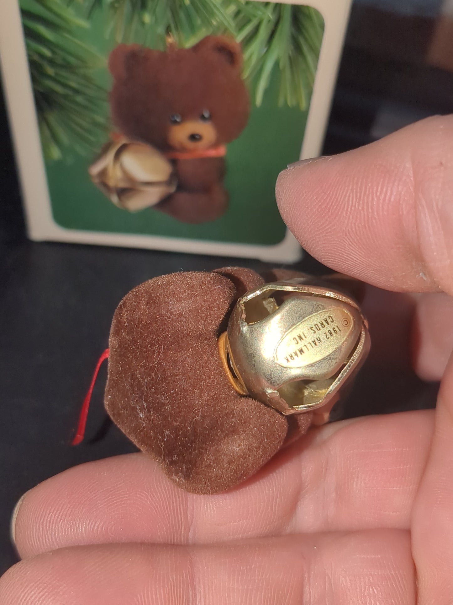 Vintage 1982 Hallmark Jingling Teddy Little Trimmers Bear w/ Bell Keepsake Ornament HO987