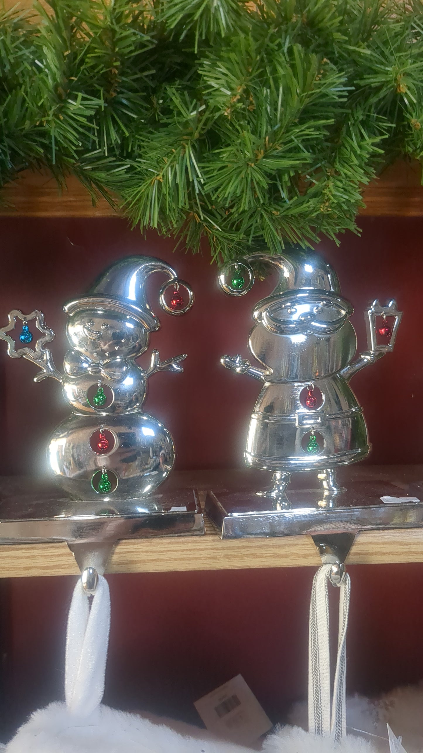 Sh1 Stocking holders metal Santa and snowman set