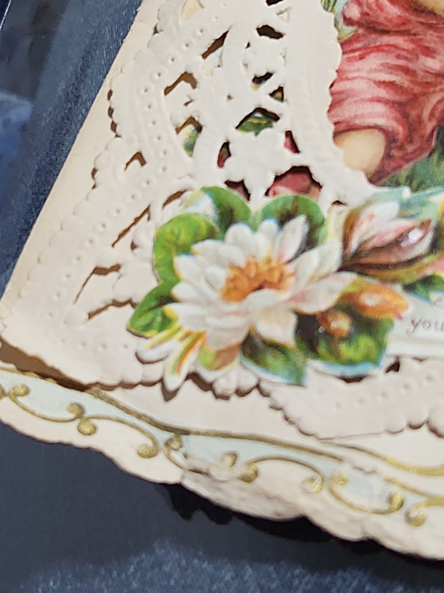 Antique Victorian Valentines Day card paper and lace