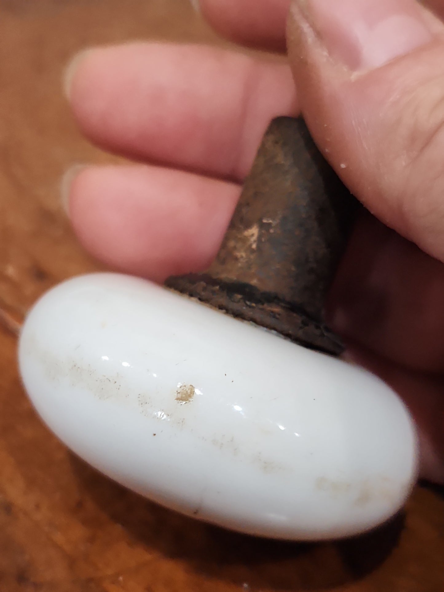 Antique UNMATCHING Porcelain Brown Marble or Swirl Door Knobs attached to a stem kn20
