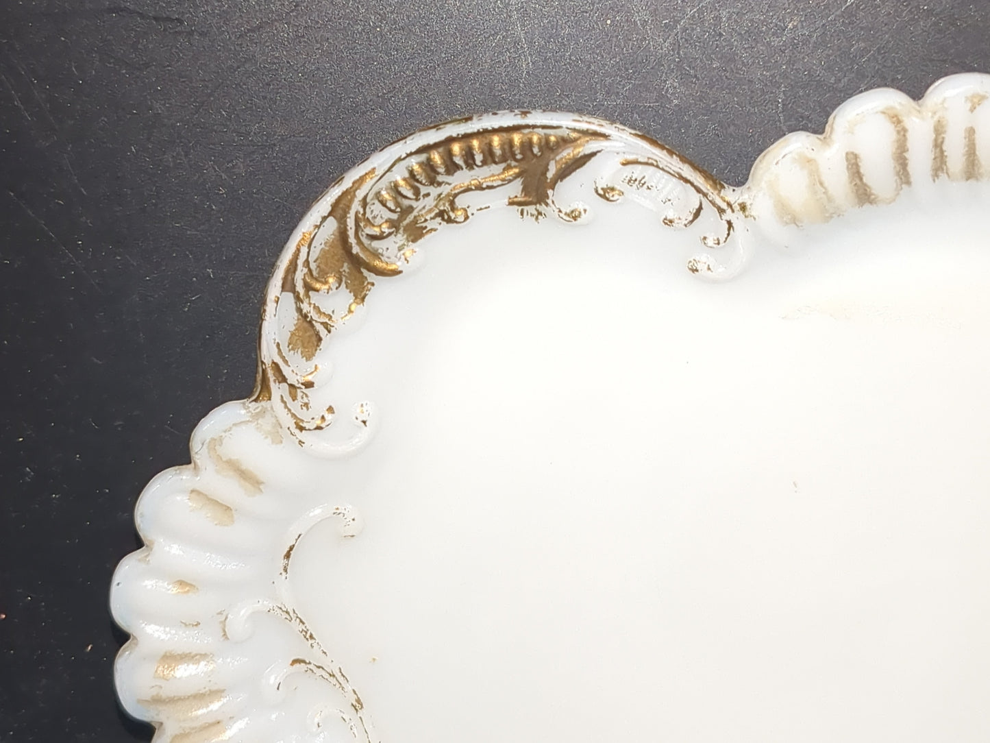 Antique Vanity Milk Glass Tray gold gl887