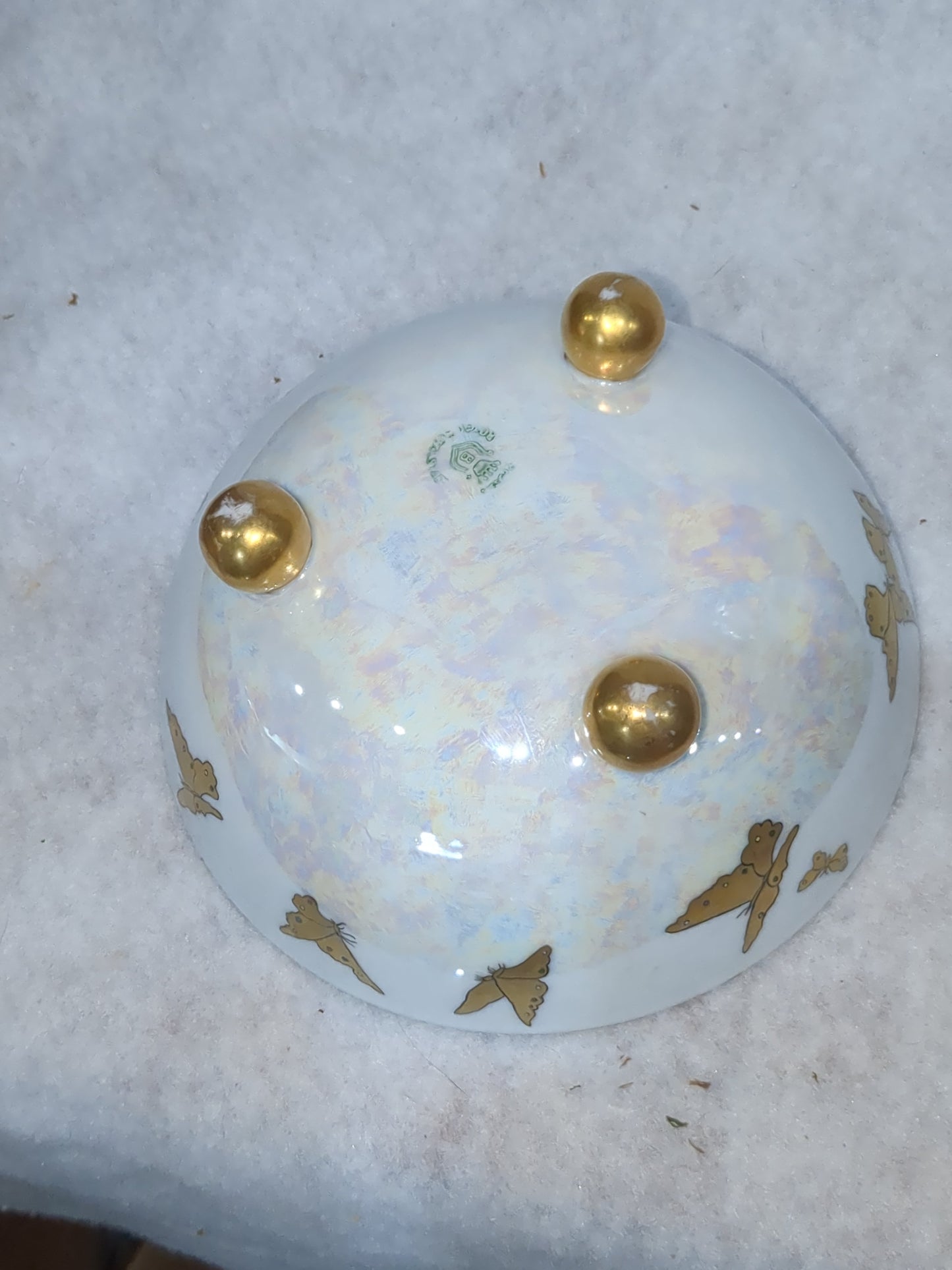 Antique Royal Rudolstadt Prussia iridescent gold trimmed gold butterfly gold footed bowl bwl54