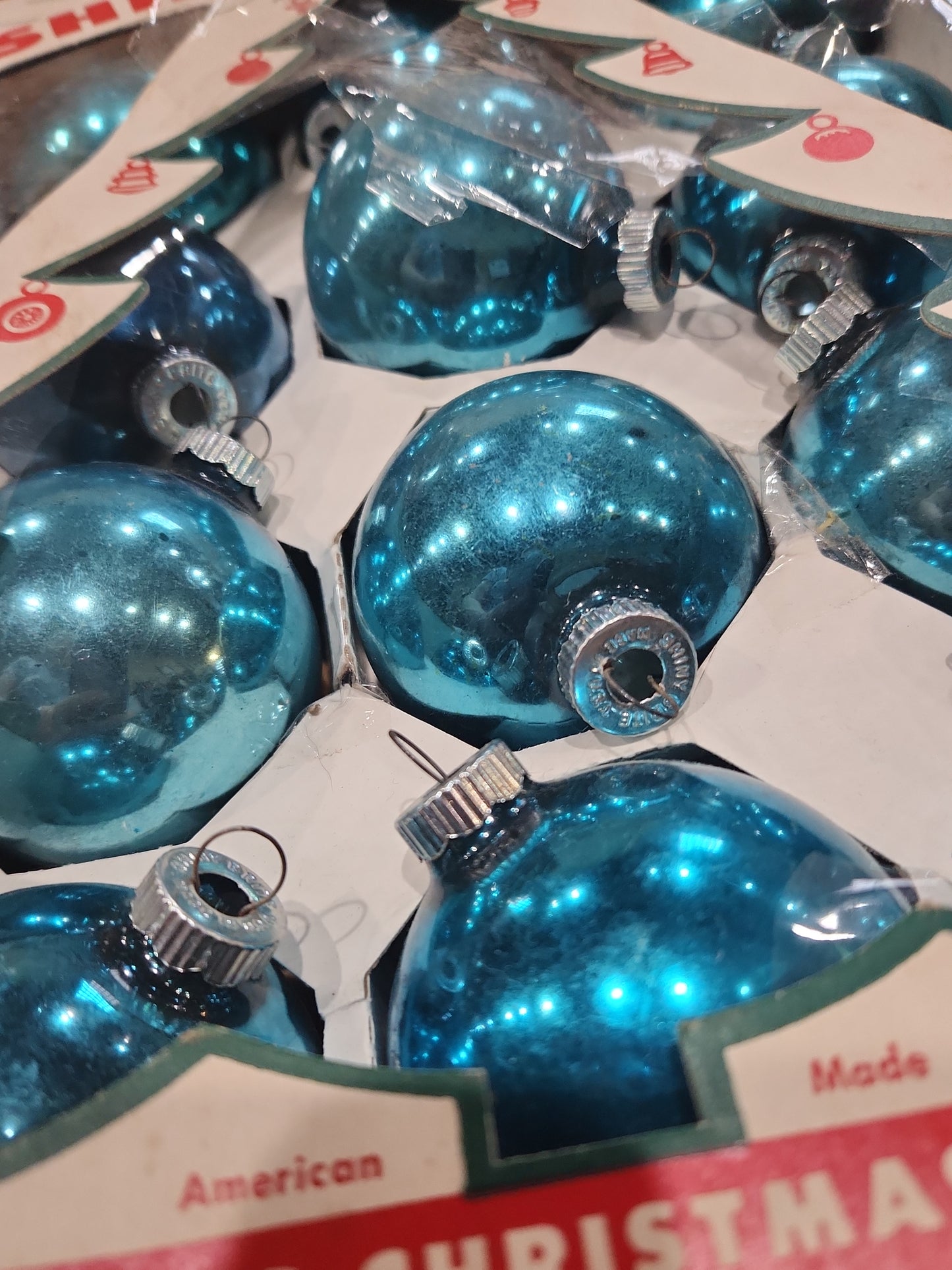 Box of Shiny Brite Brite turquoise ornament 2 1/2" bo68