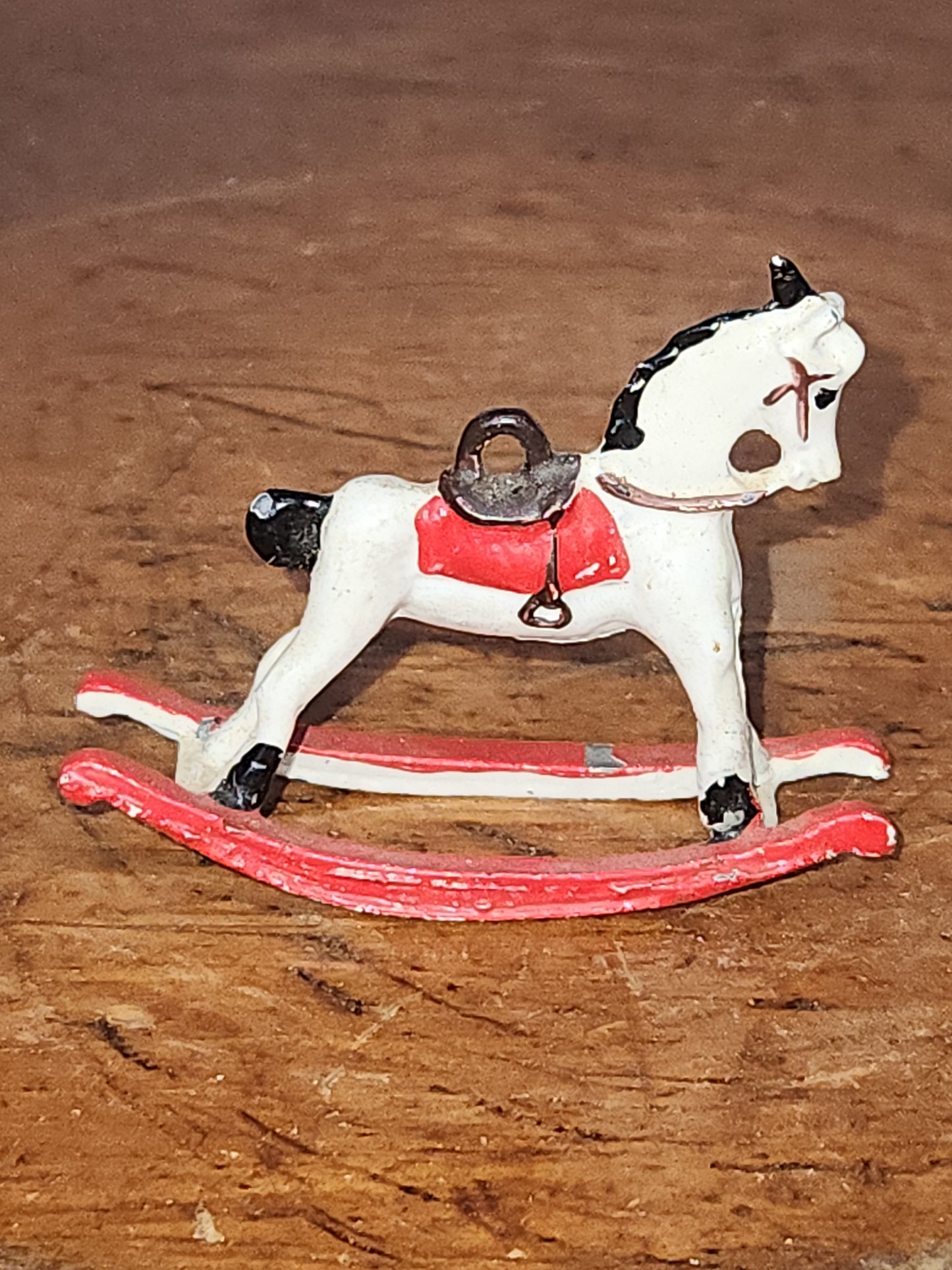 Vintage Cast Lead Tiny, White, Rocking Horse ornament or dollhouse min2